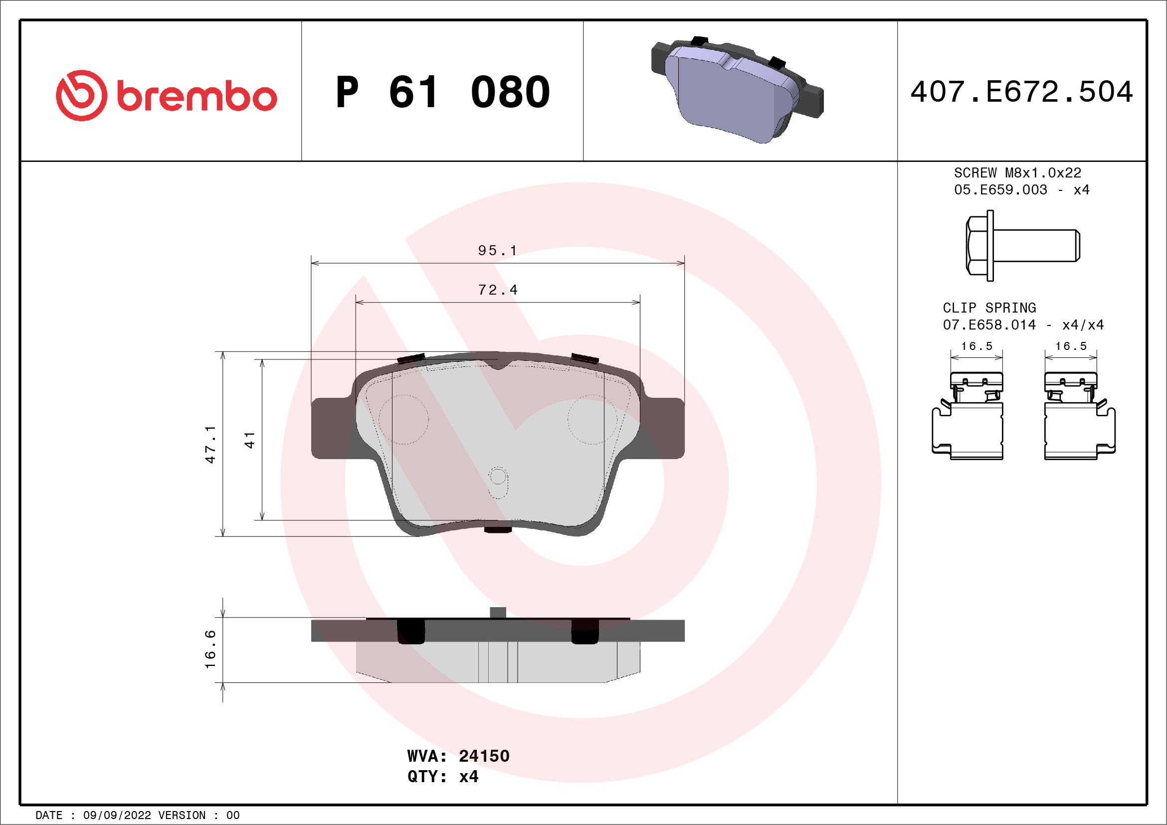 Brake Pad Set, disc brake - P 61 080 BREMBO