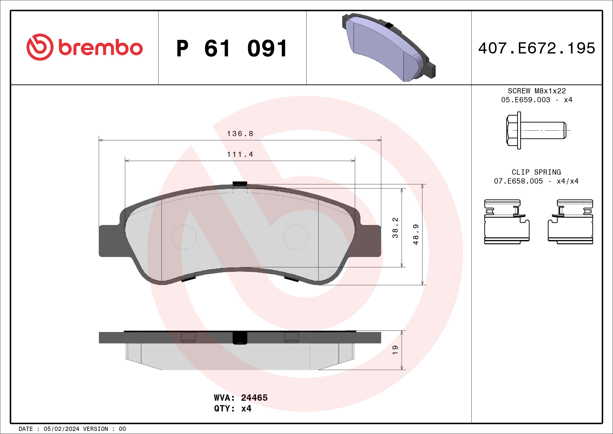 Kit pastiglie freno, Freno a disco - P 61 091 BREMBO