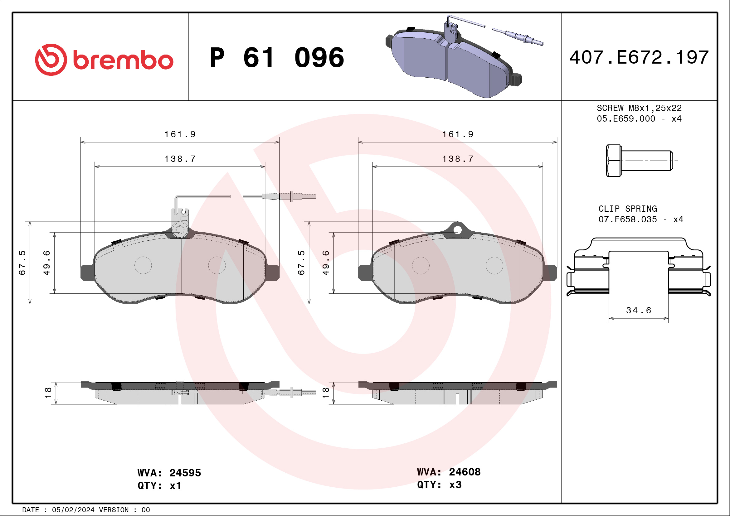 Brake Pad Set, disc brake - P 61 096 BREMBO