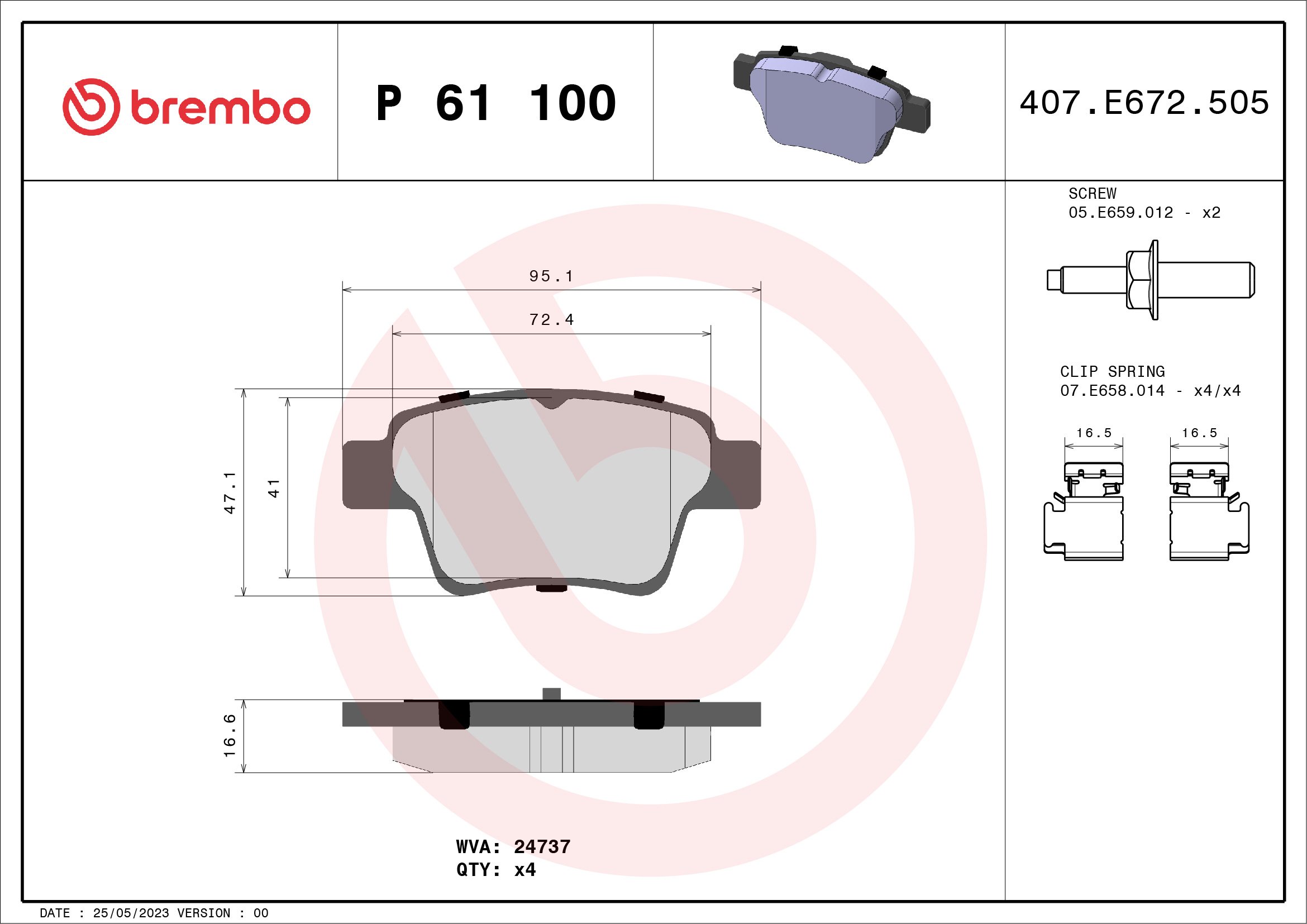 stabdžių trinkelių rinkinys, diskinis stabdys - P 61 100 BREMBO