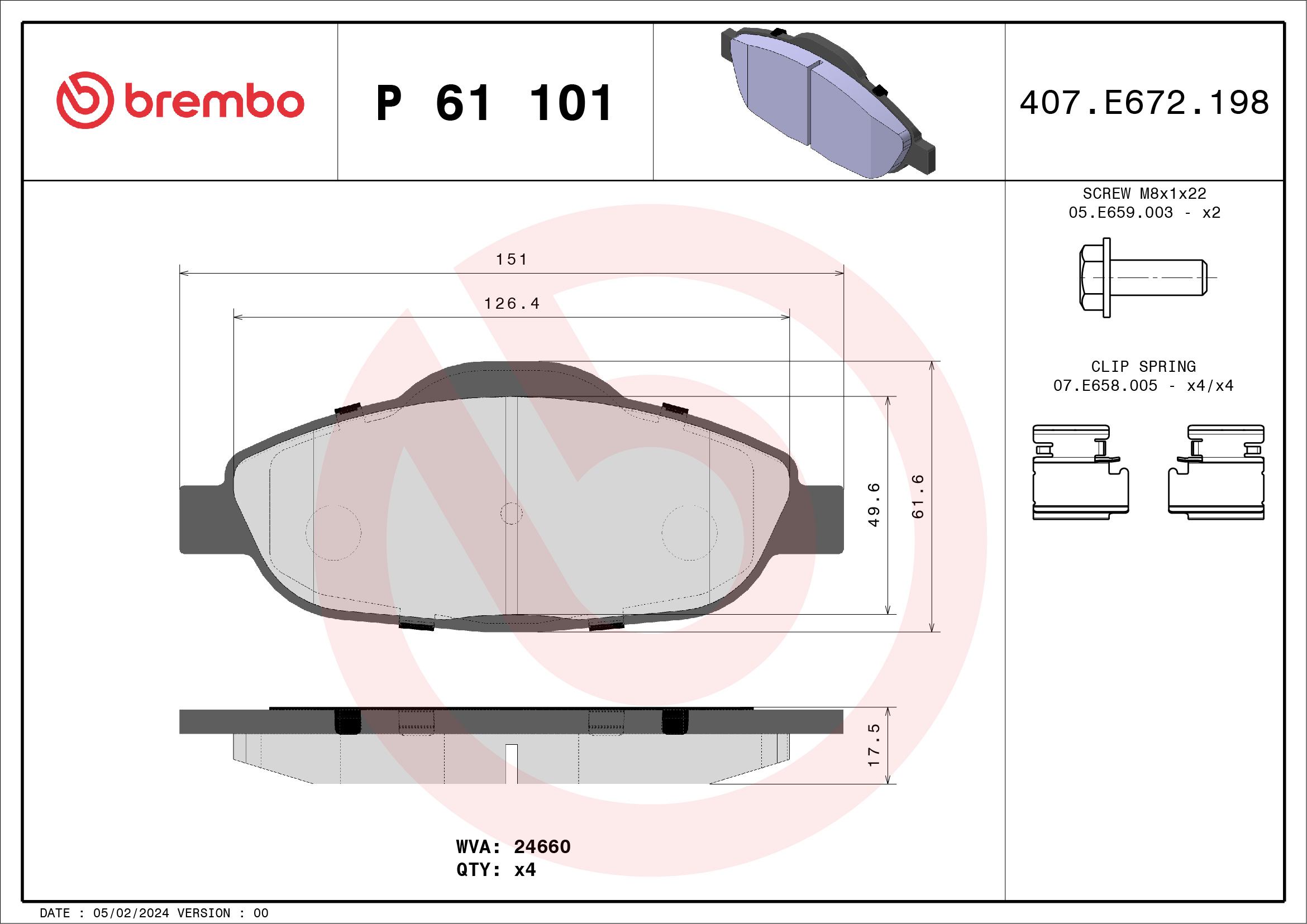 Brake Pad Set, disc brake - P 61 101 BREMBO
