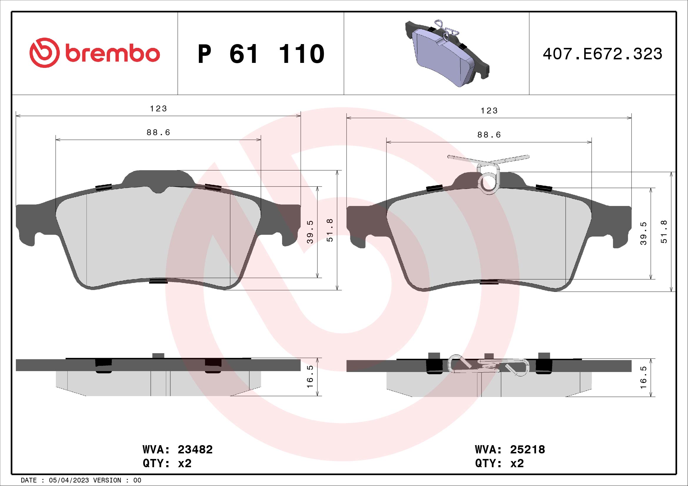 Brake Pad Set, disc brake - P 61 110 BREMBO