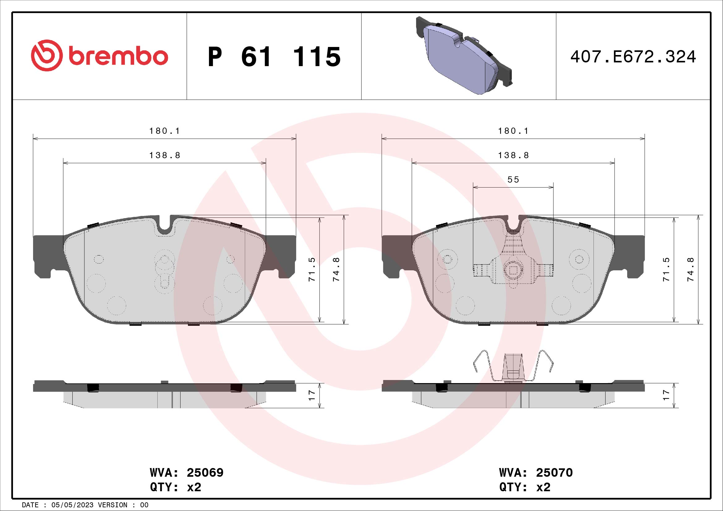 Kit pastiglie freno, Freno a disco - P 61 115 BREMBO