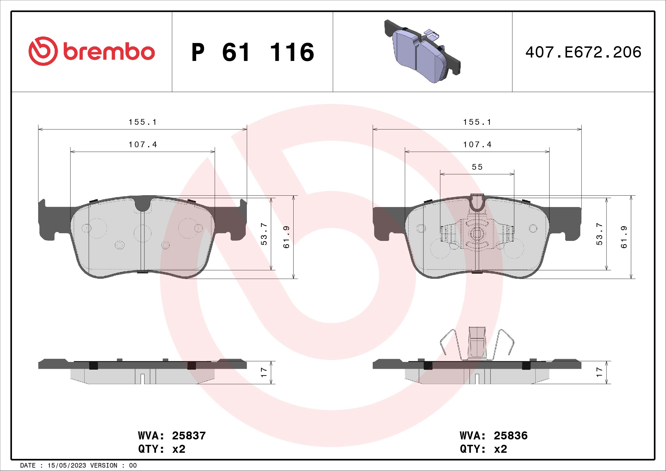 Kit pastiglie freno, Freno a disco - P 61 116 BREMBO