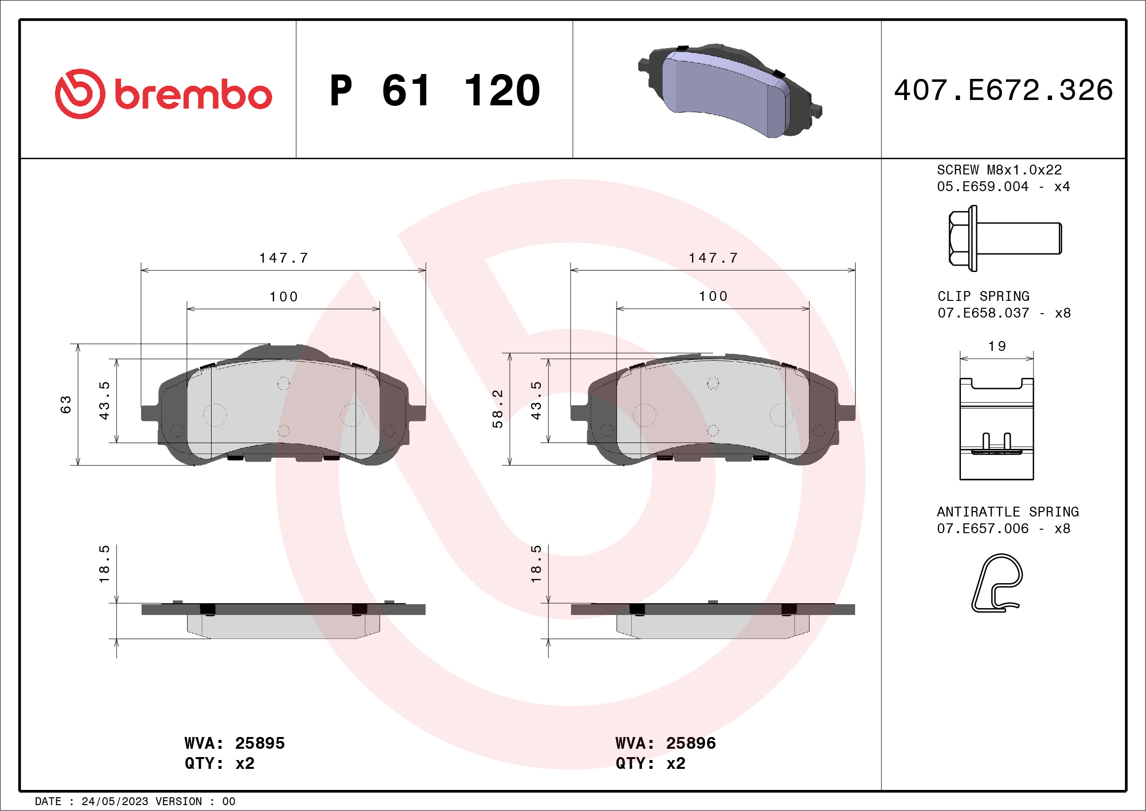 Brake Pad Set, disc brake - P 61 120 BREMBO