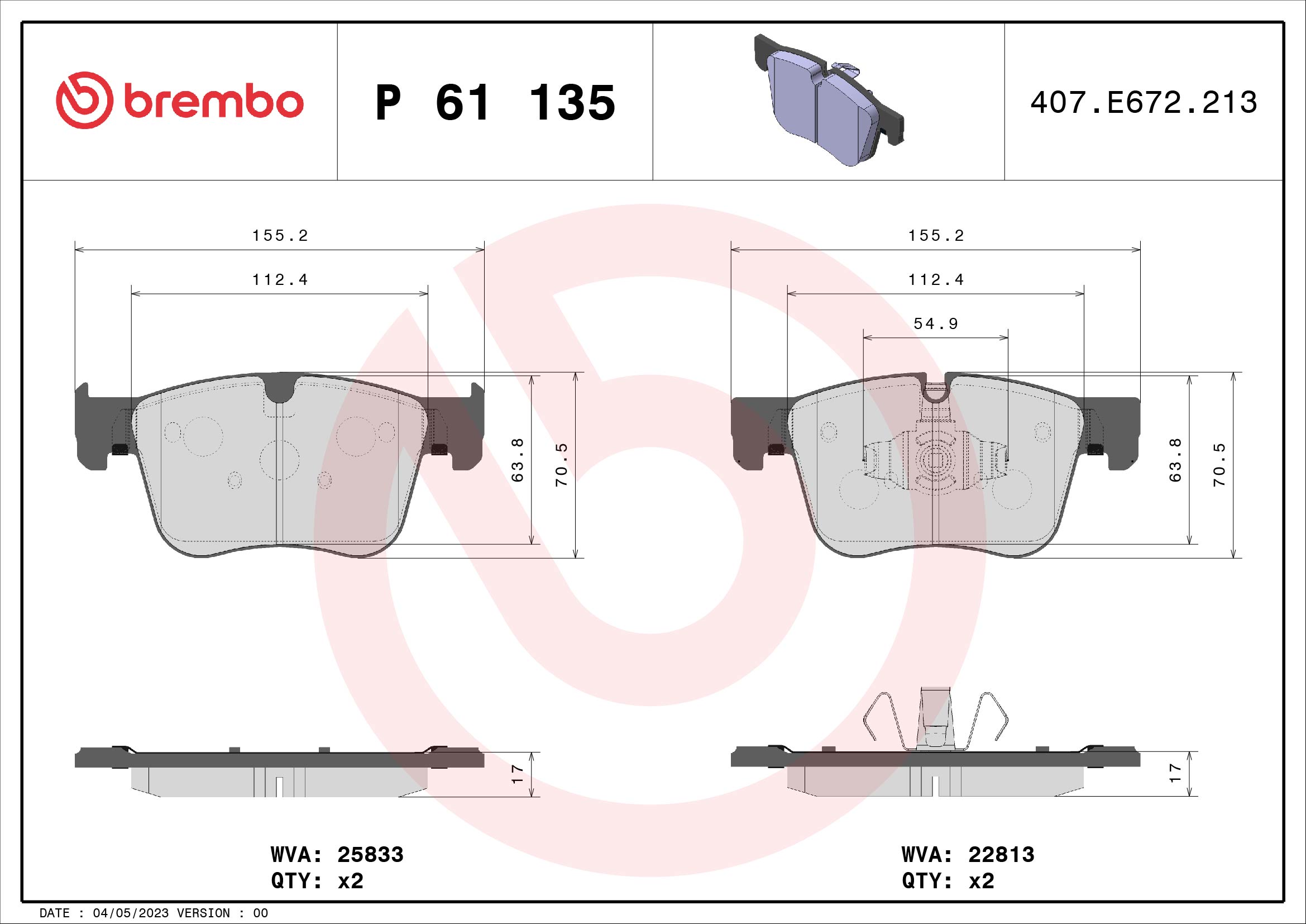 Kit pastiglie freno, Freno a disco - P 61 135 BREMBO