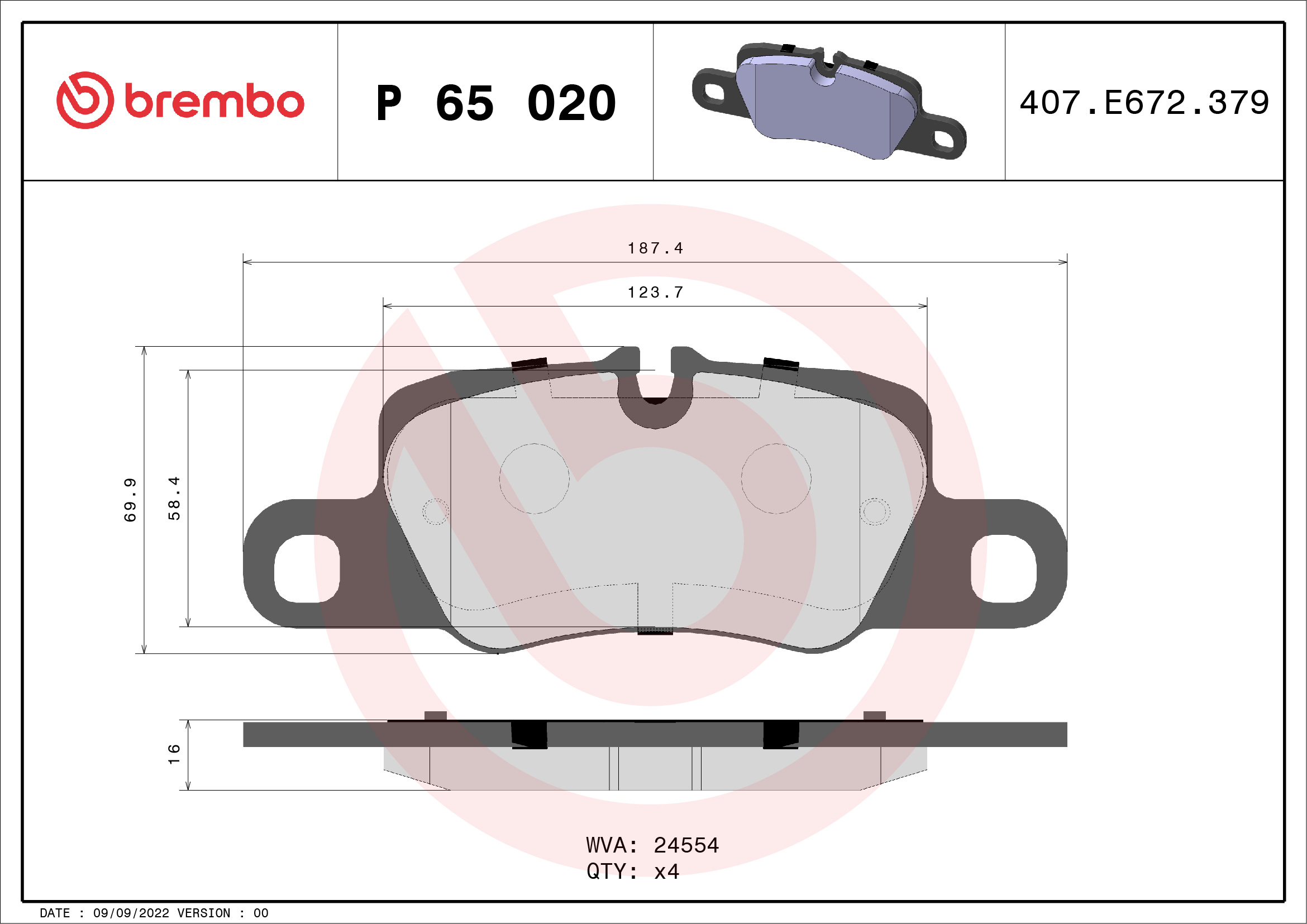 Kit pastiglie freno, Freno a disco - P 65 020 BREMBO