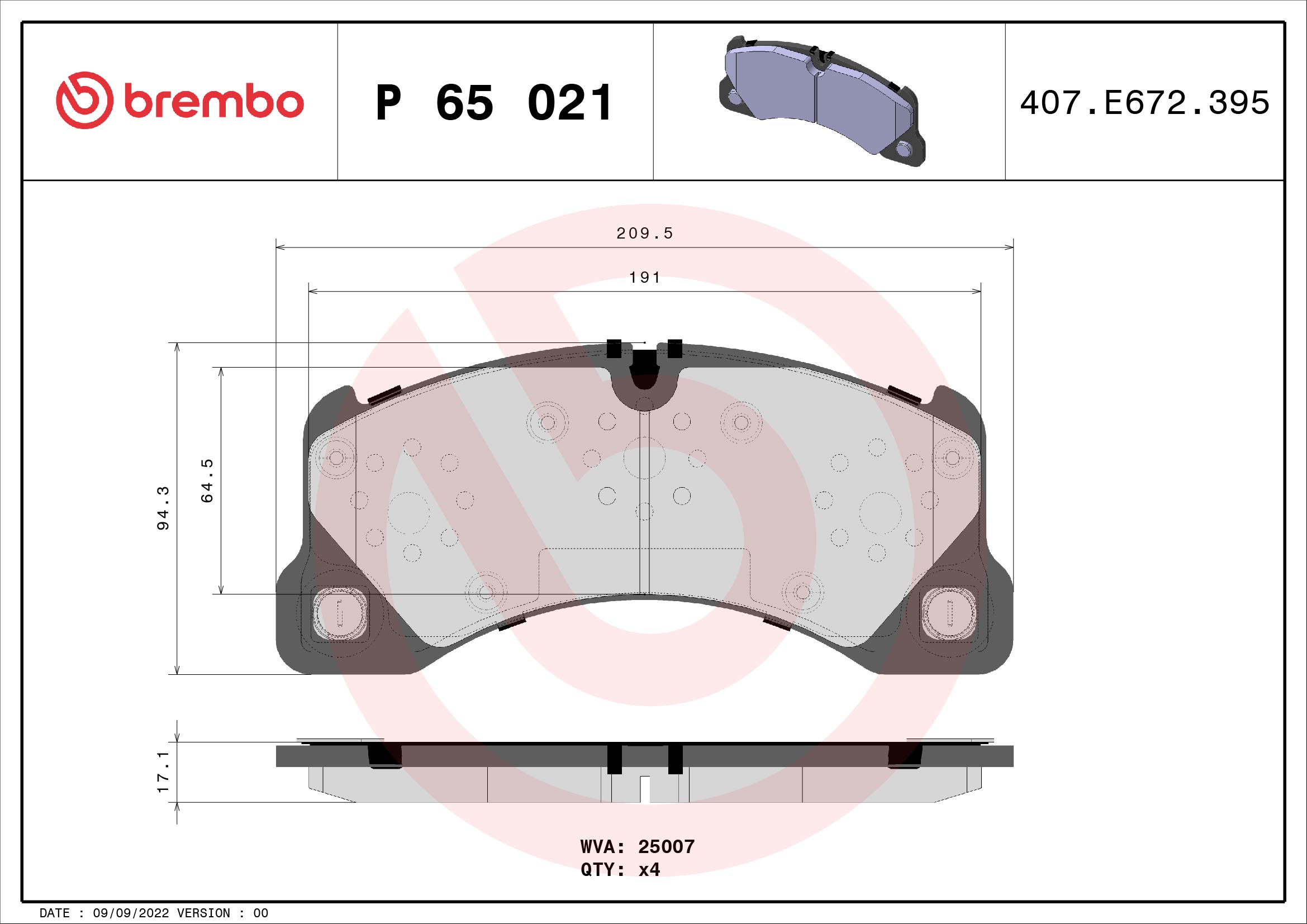 Brake Pad Set, disc brake - P 65 021 BREMBO