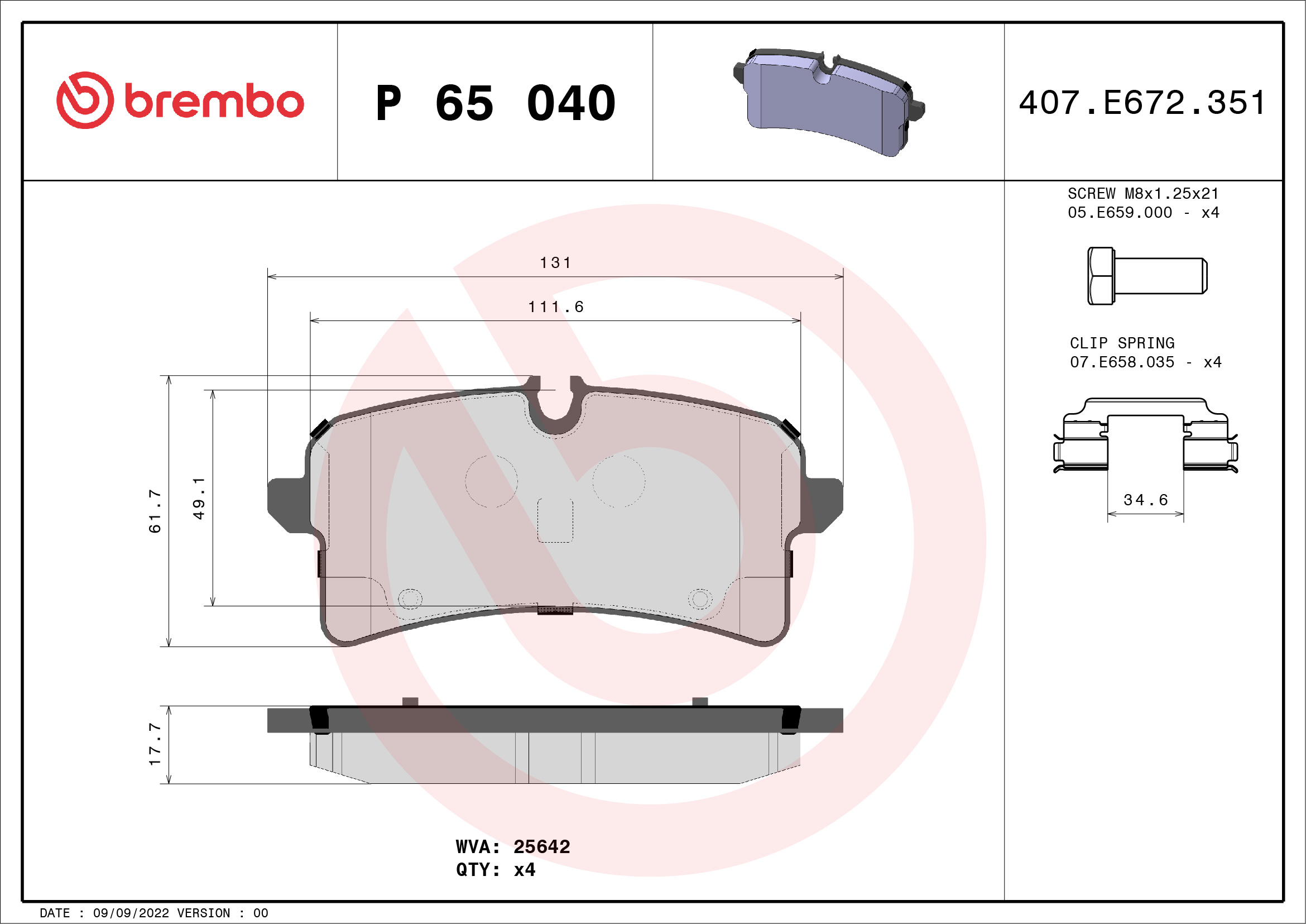 Kit pastiglie freno, Freno a disco - P 65 040 BREMBO