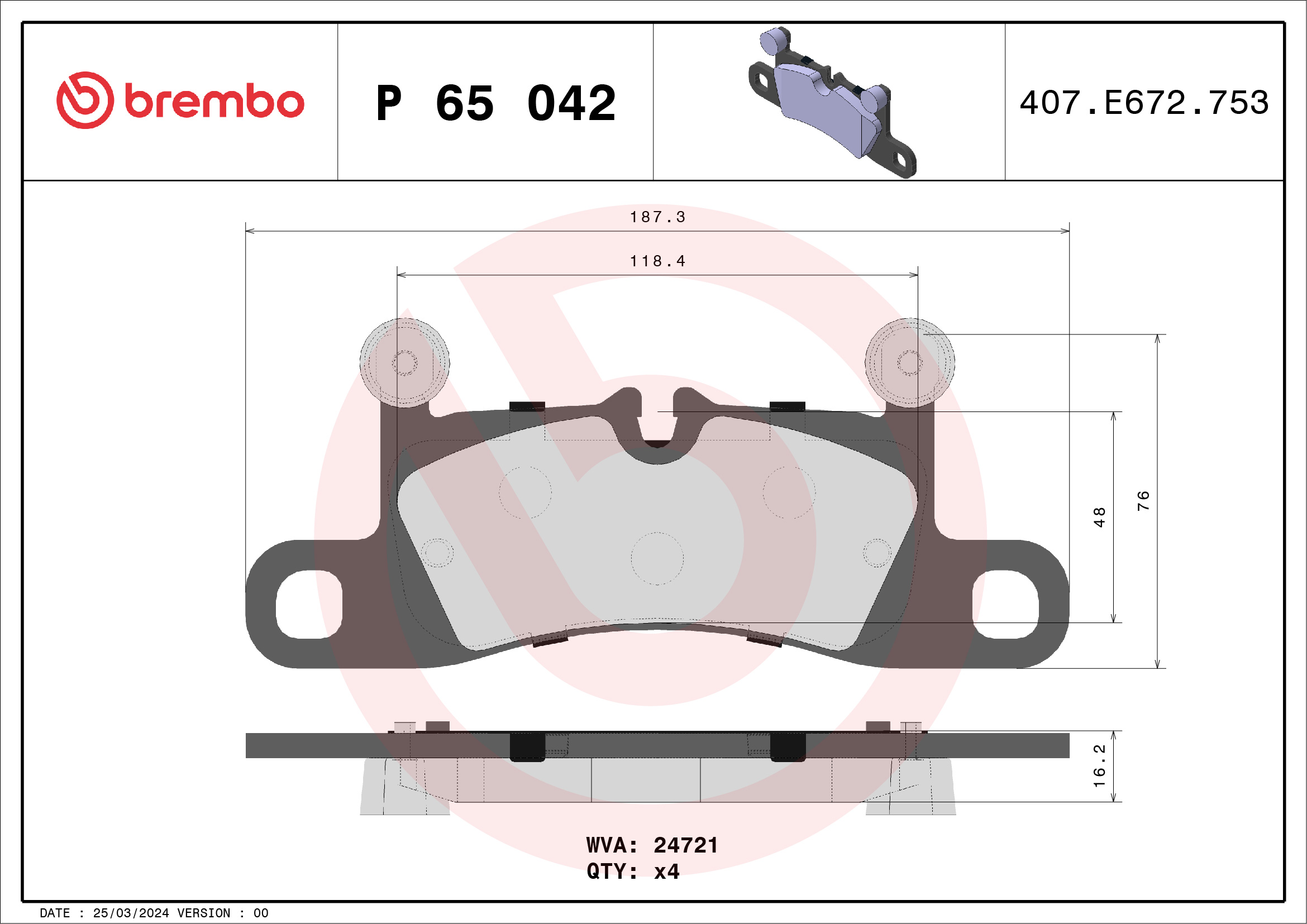 Kit pastiglie freno, Freno a disco - P 65 042 BREMBO