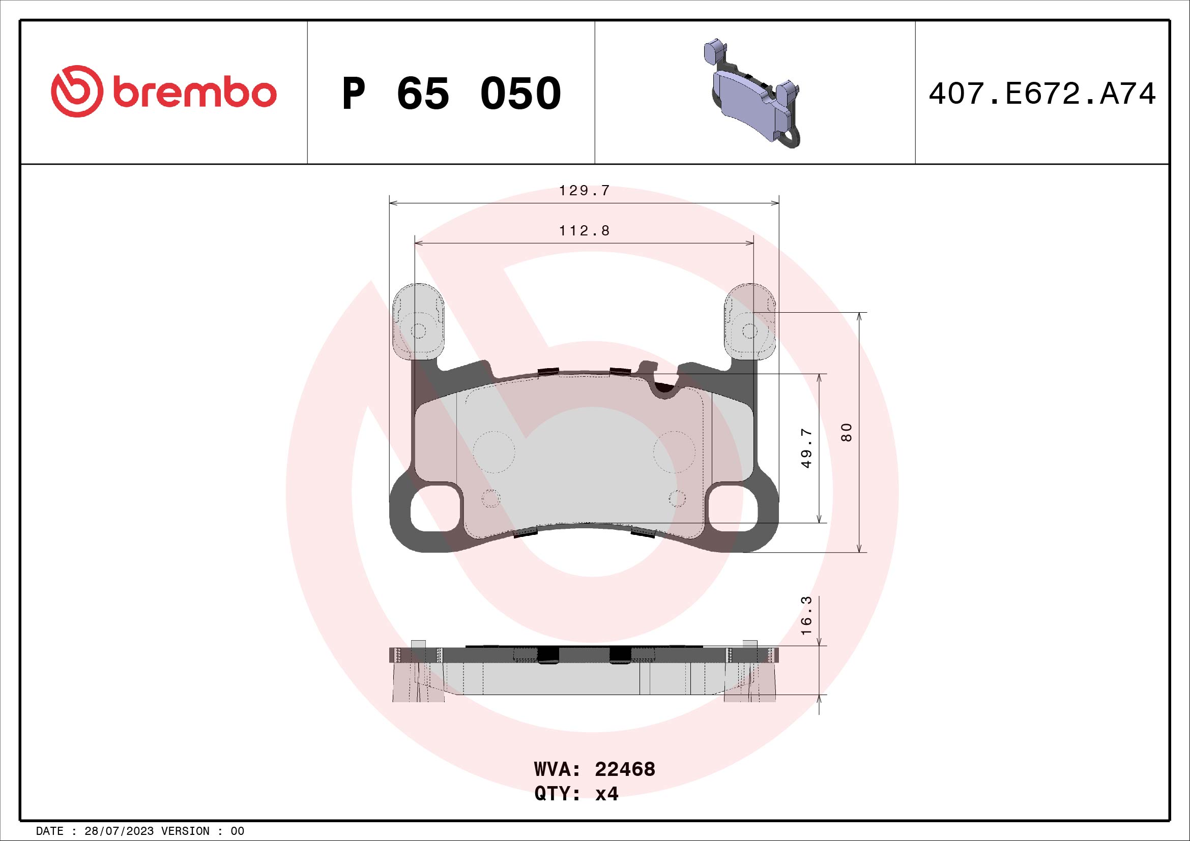 Kit pastiglie freno, Freno a disco - P 65 050 BREMBO