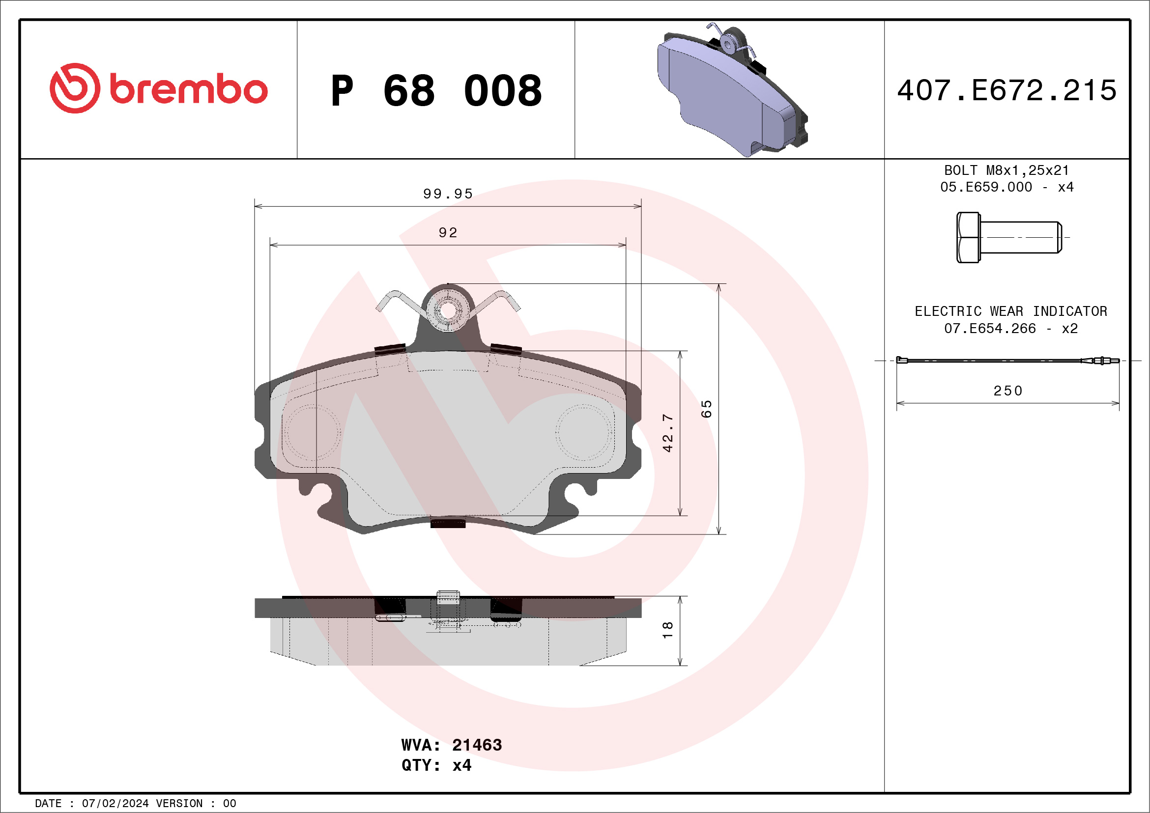 Brake Pad Set, disc brake - P 68 008 BREMBO