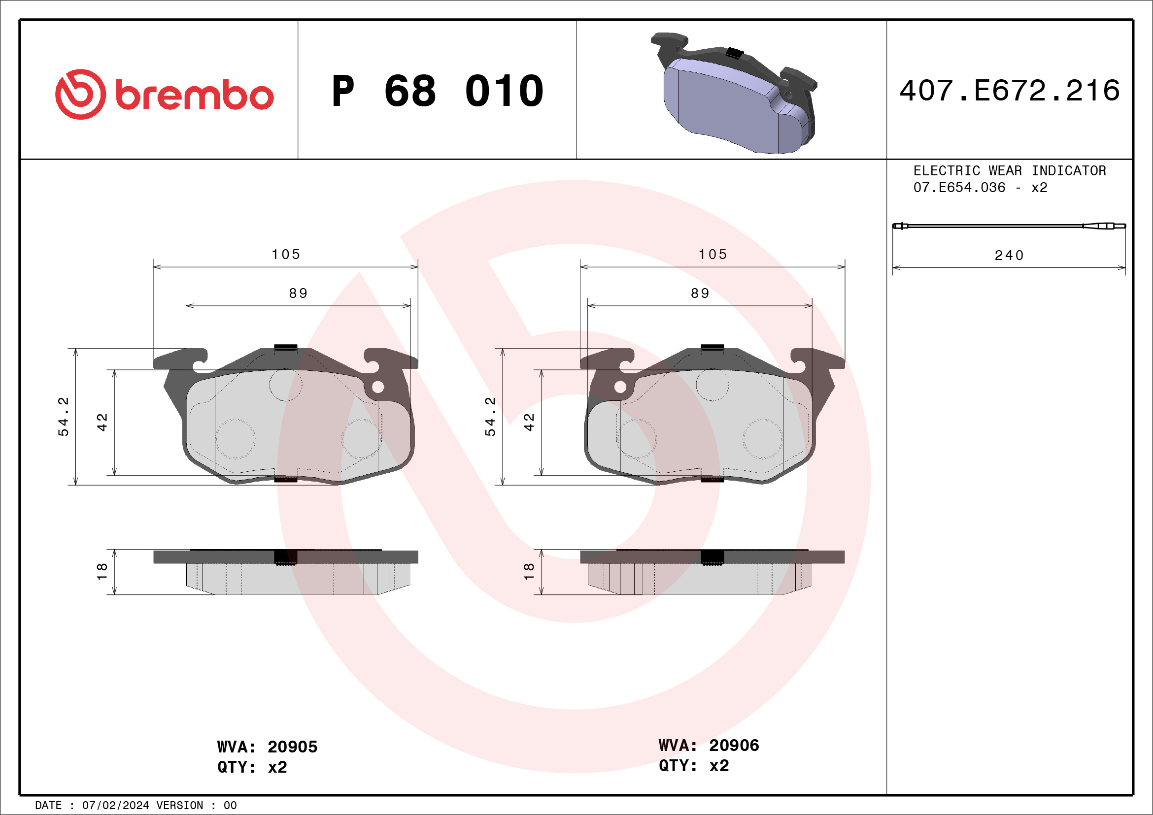 Комплект тормозных колодок, дисковый тормоз - P 68 010 BREMBO