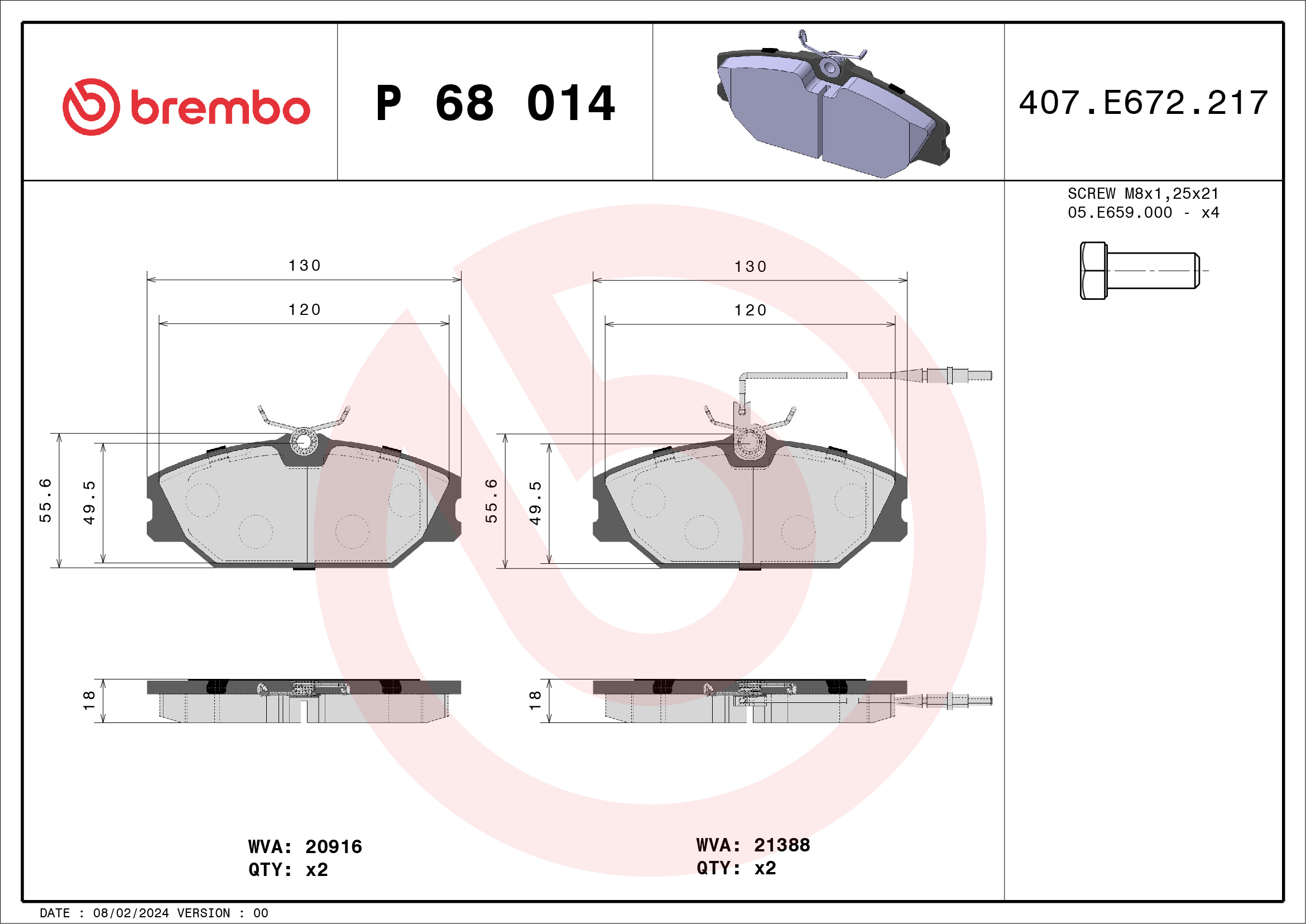 Kit pastiglie freno, Freno a disco - P 68 014 BREMBO