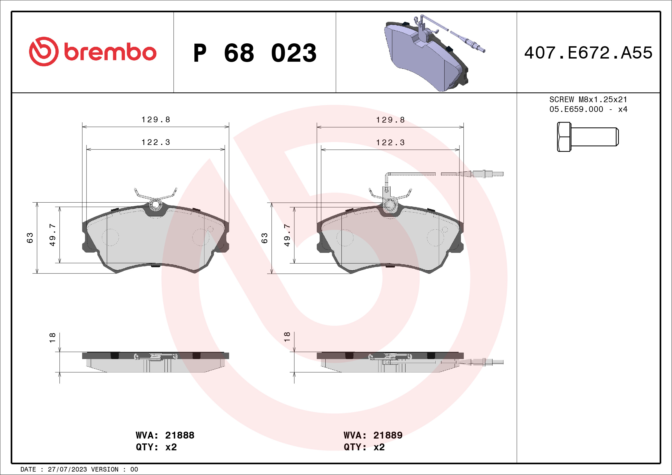 Kit pastiglie freno, Freno a disco - P 68 023 BREMBO