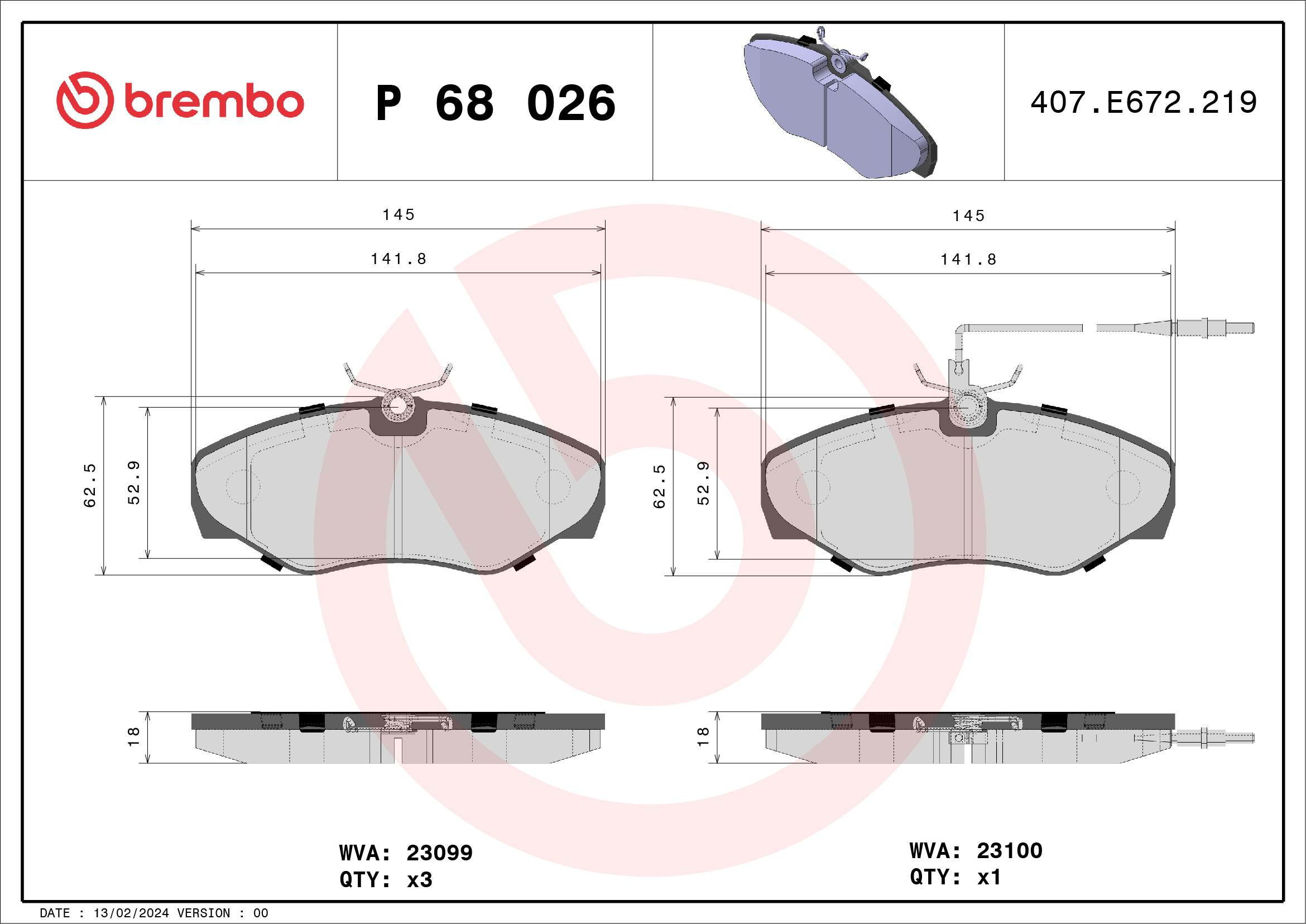 Brake Pad Set, disc brake - P 68 026 BREMBO
