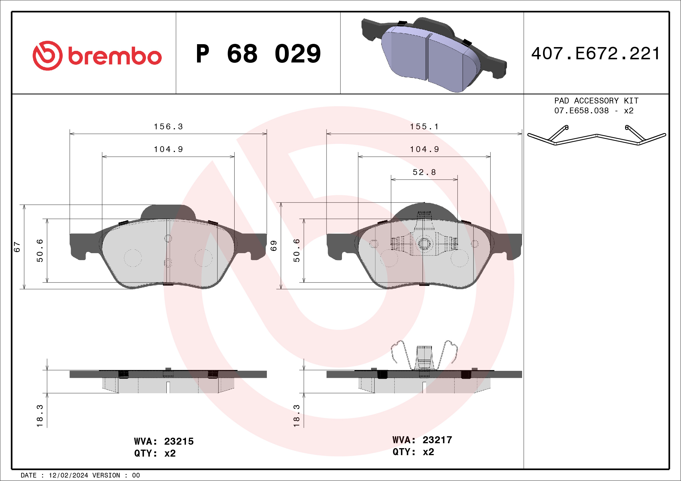 Brake Pad Set, disc brake - P 68 029 BREMBO