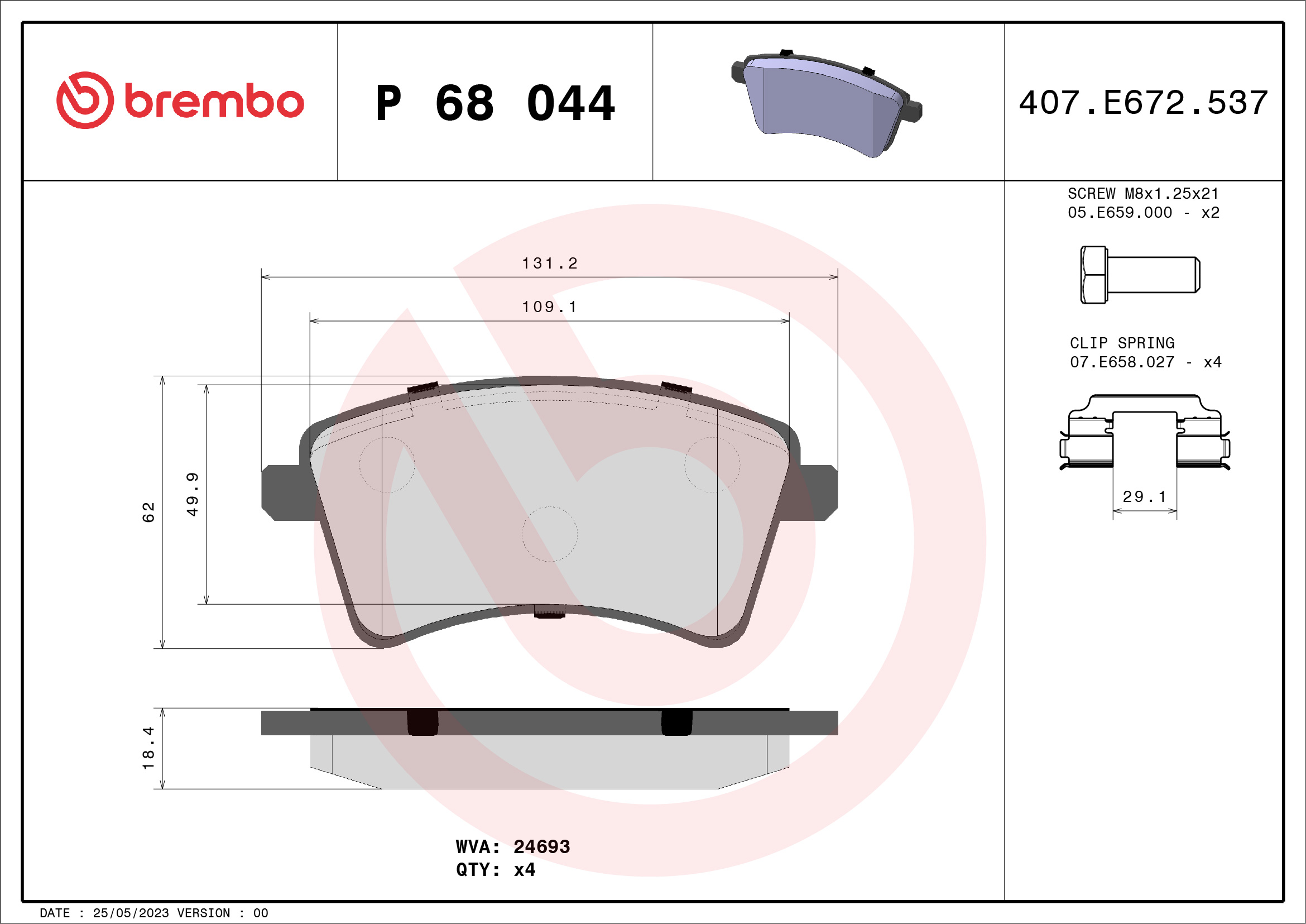 Brake Pad Set, disc brake - P 68 044 BREMBO