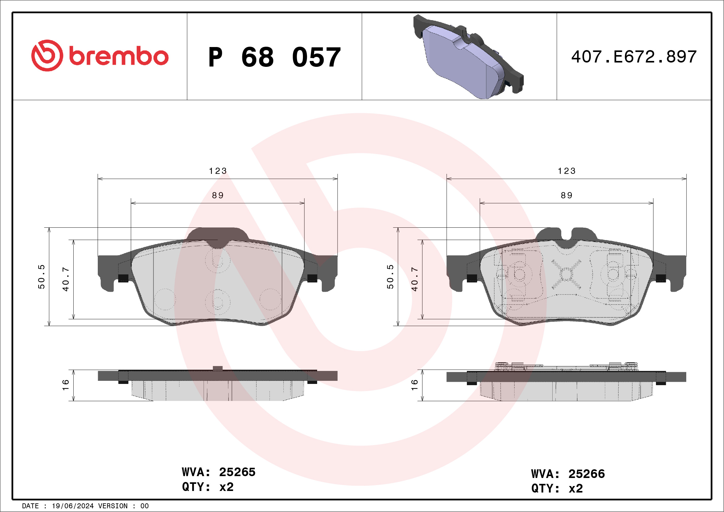 Kit pastiglie freno, Freno a disco - P 68 057 BREMBO