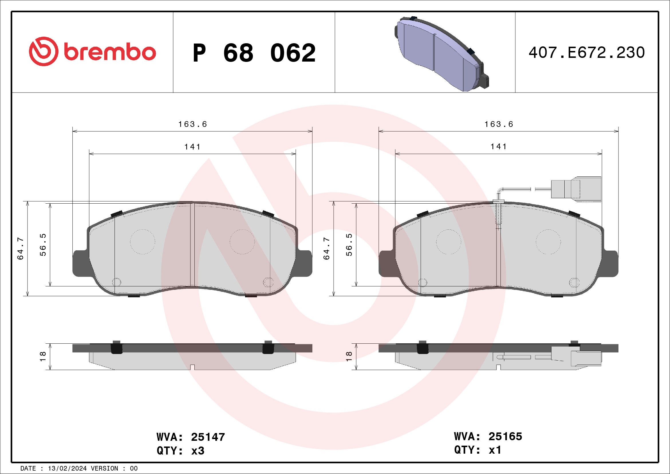 Kit pastiglie freno, Freno a disco - P 68 062 BREMBO