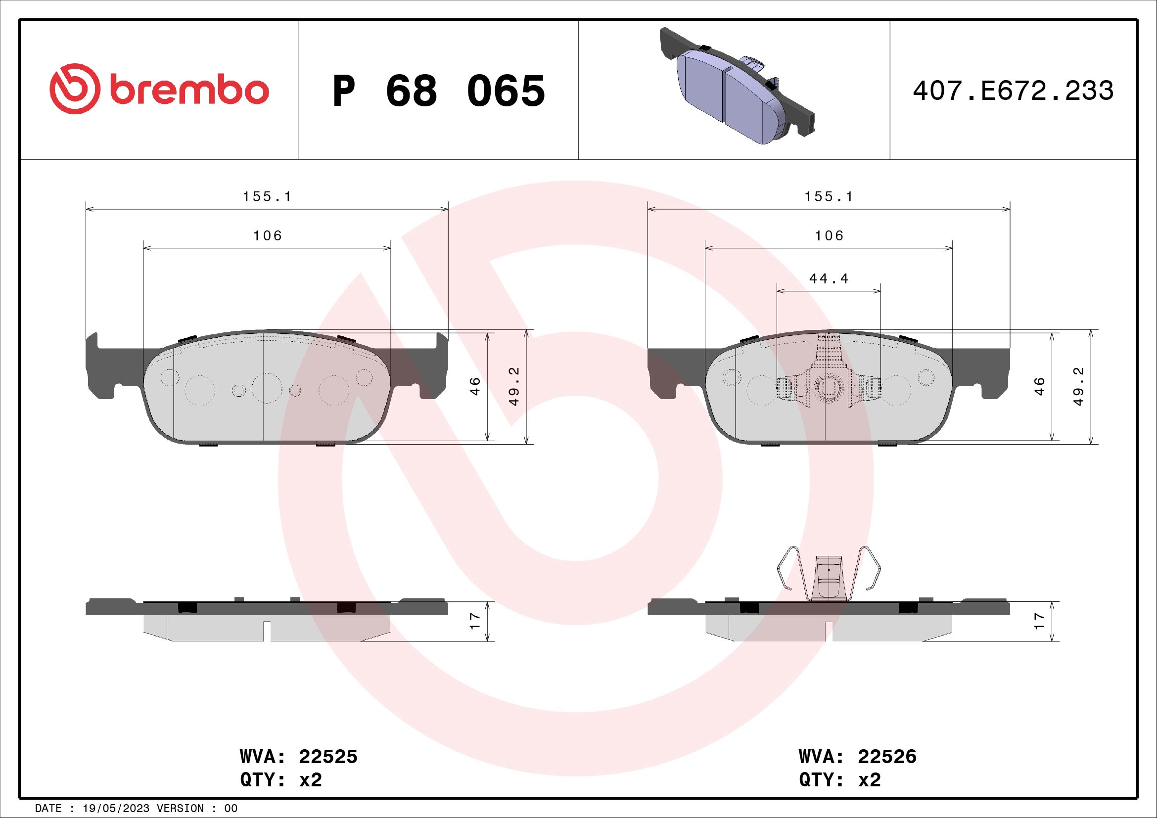 Brake Pad Set, disc brake - P 68 065 BREMBO