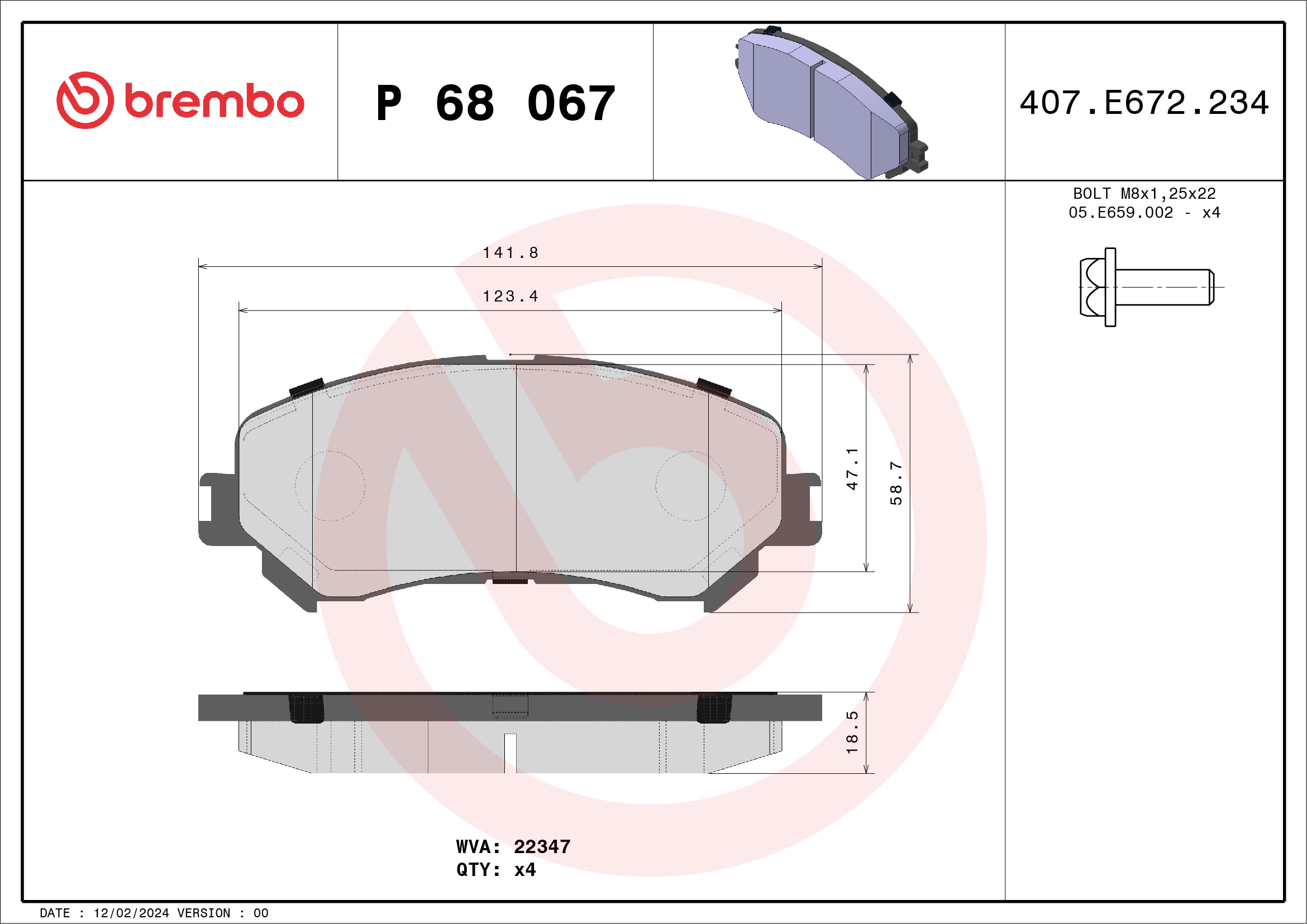 Brake Pad Set, disc brake - P 68 067 BREMBO