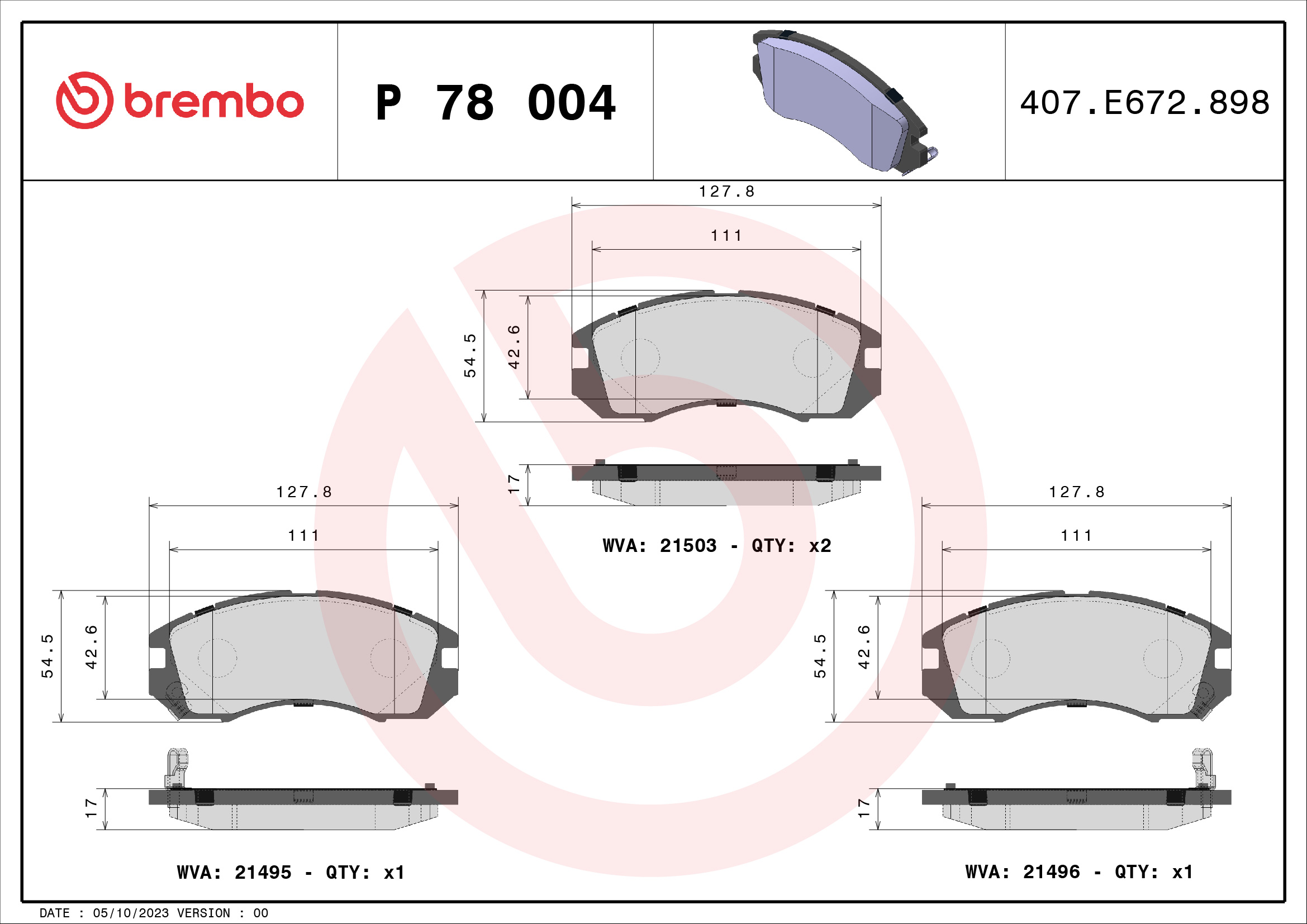 Kit pastiglie freno, Freno a disco - P 78 004 BREMBO