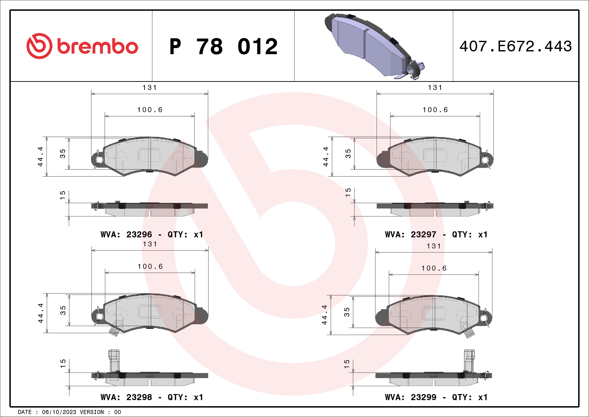 stabdžių trinkelių rinkinys, diskinis stabdys - P 78 012 BREMBO