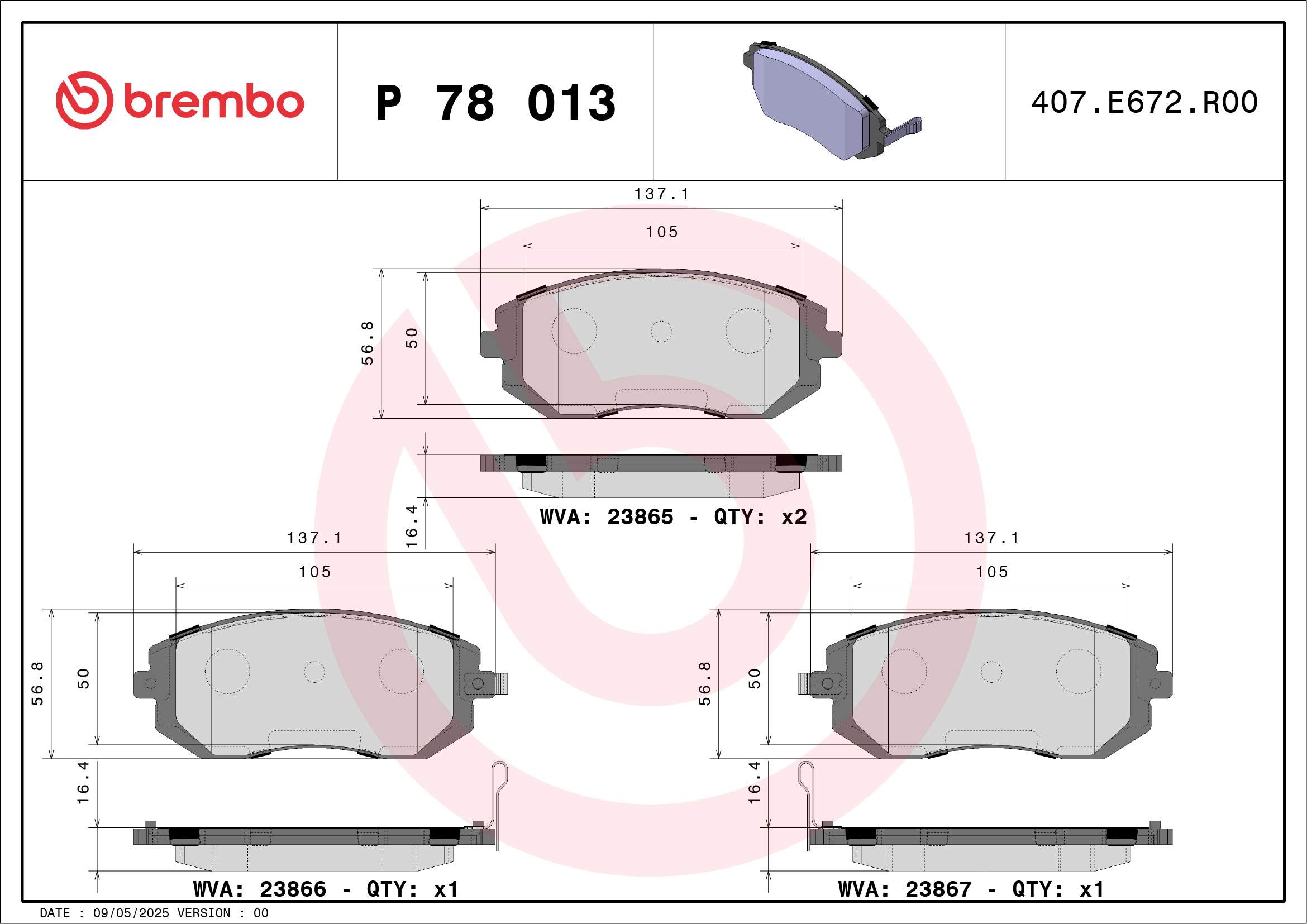 Brake Pad Set, disc brake - P 78 013 BREMBO