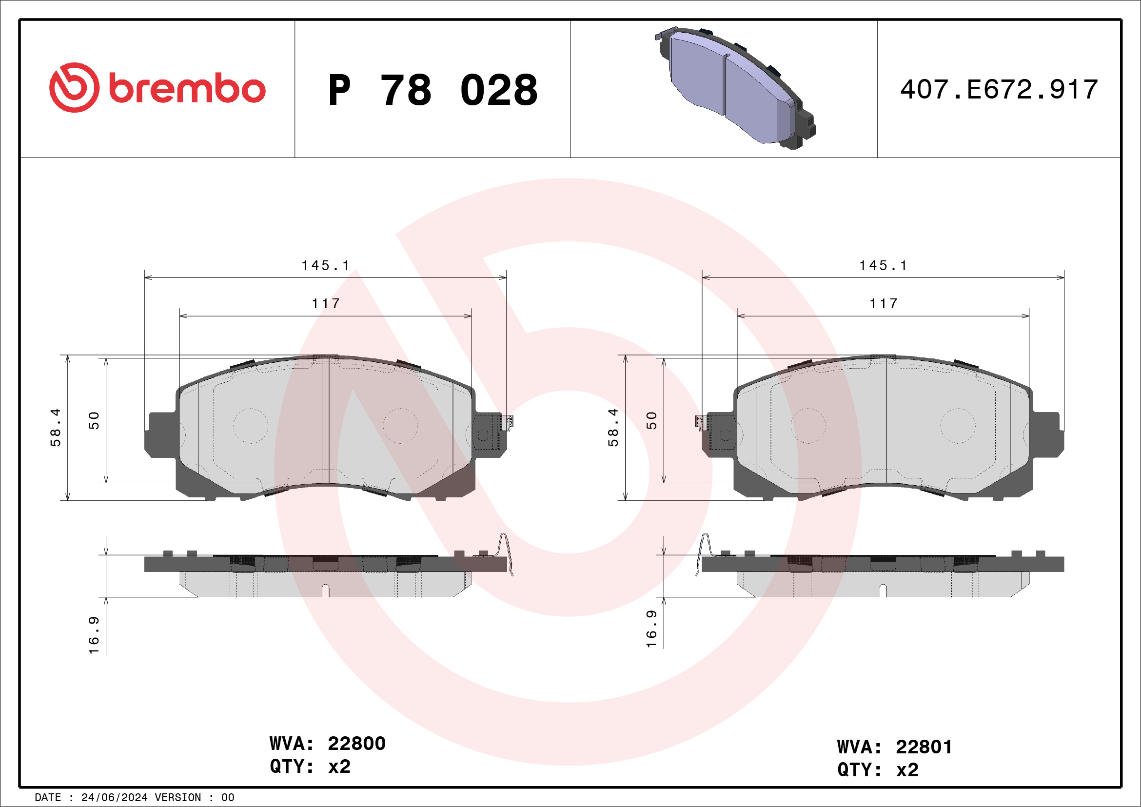 Brake Pad Set, disc brake - P 78 028 BREMBO
