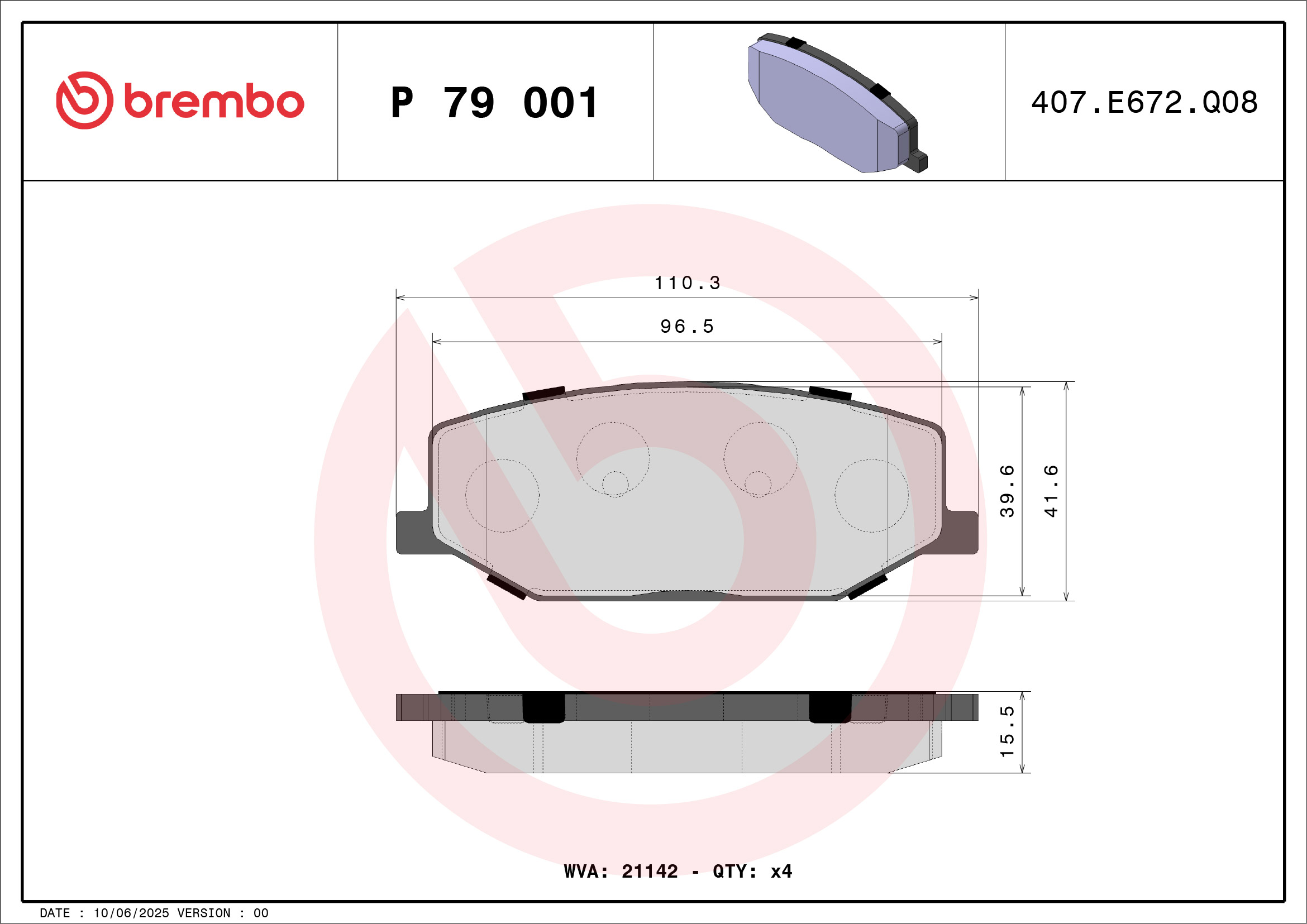 Brake Pad Set, disc brake - P 79 001 BREMBO