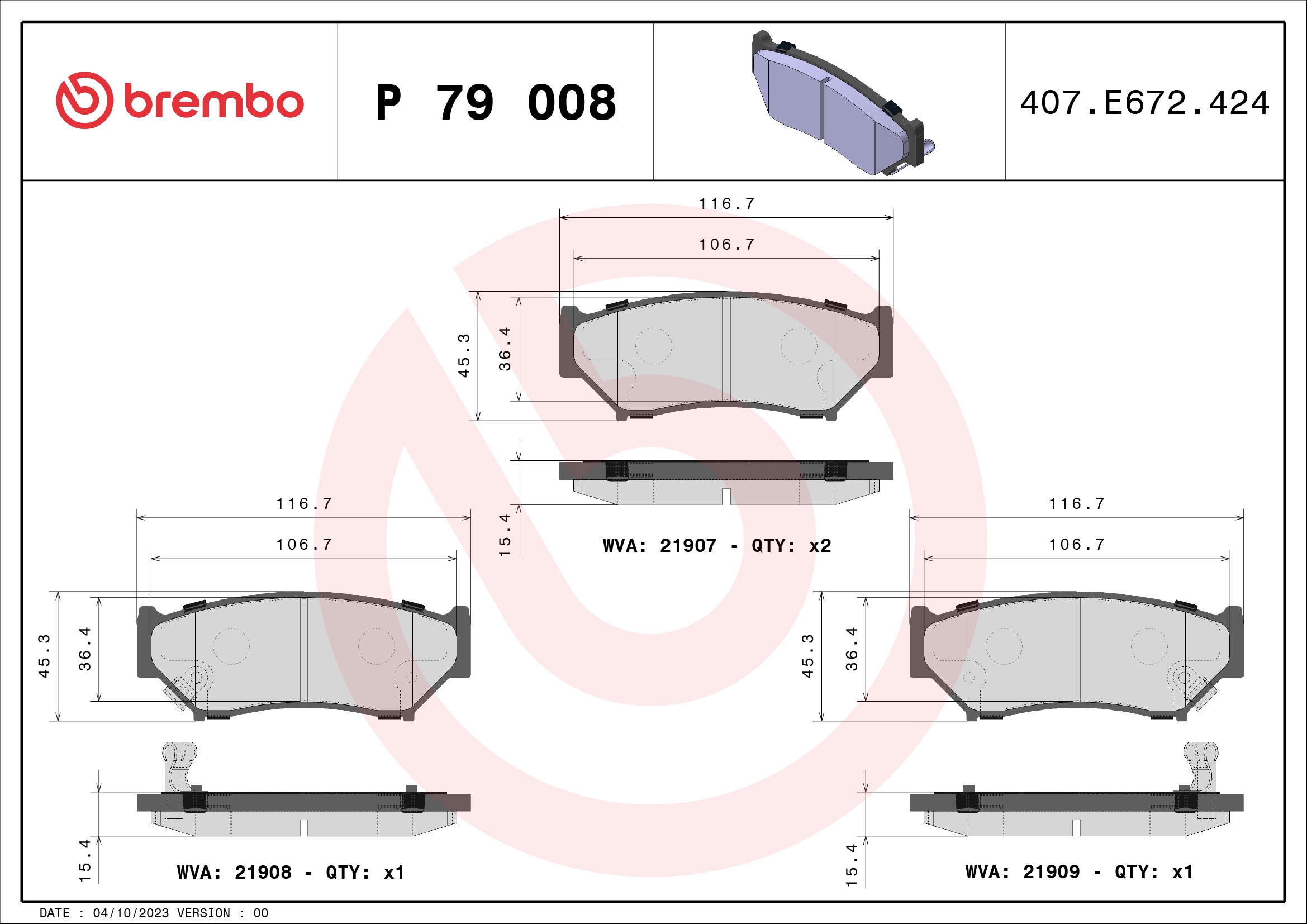 Brake Pad Set, disc brake - P 79 008 BREMBO