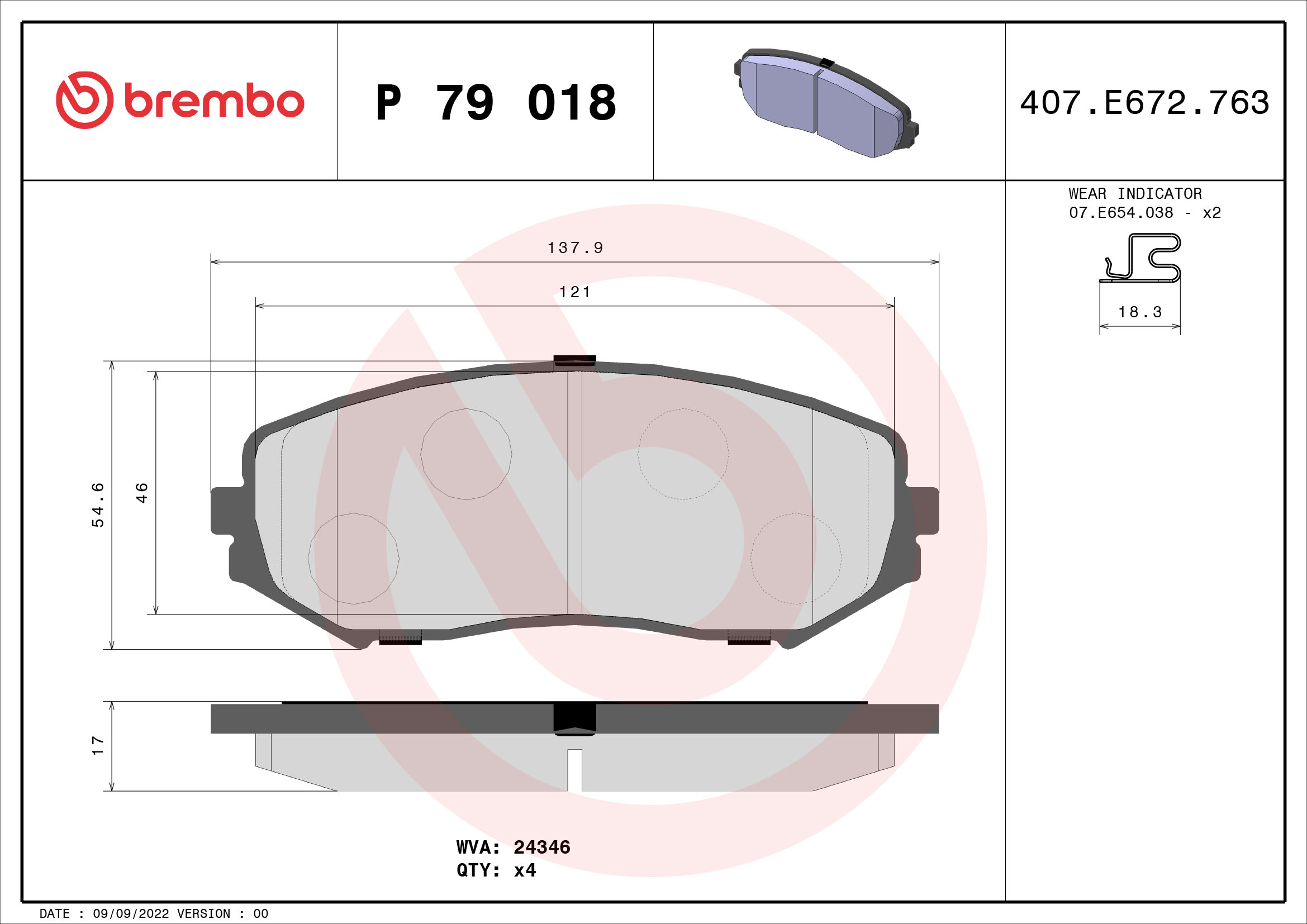 Kit pastiglie freno, Freno a disco - P 79 018 BREMBO