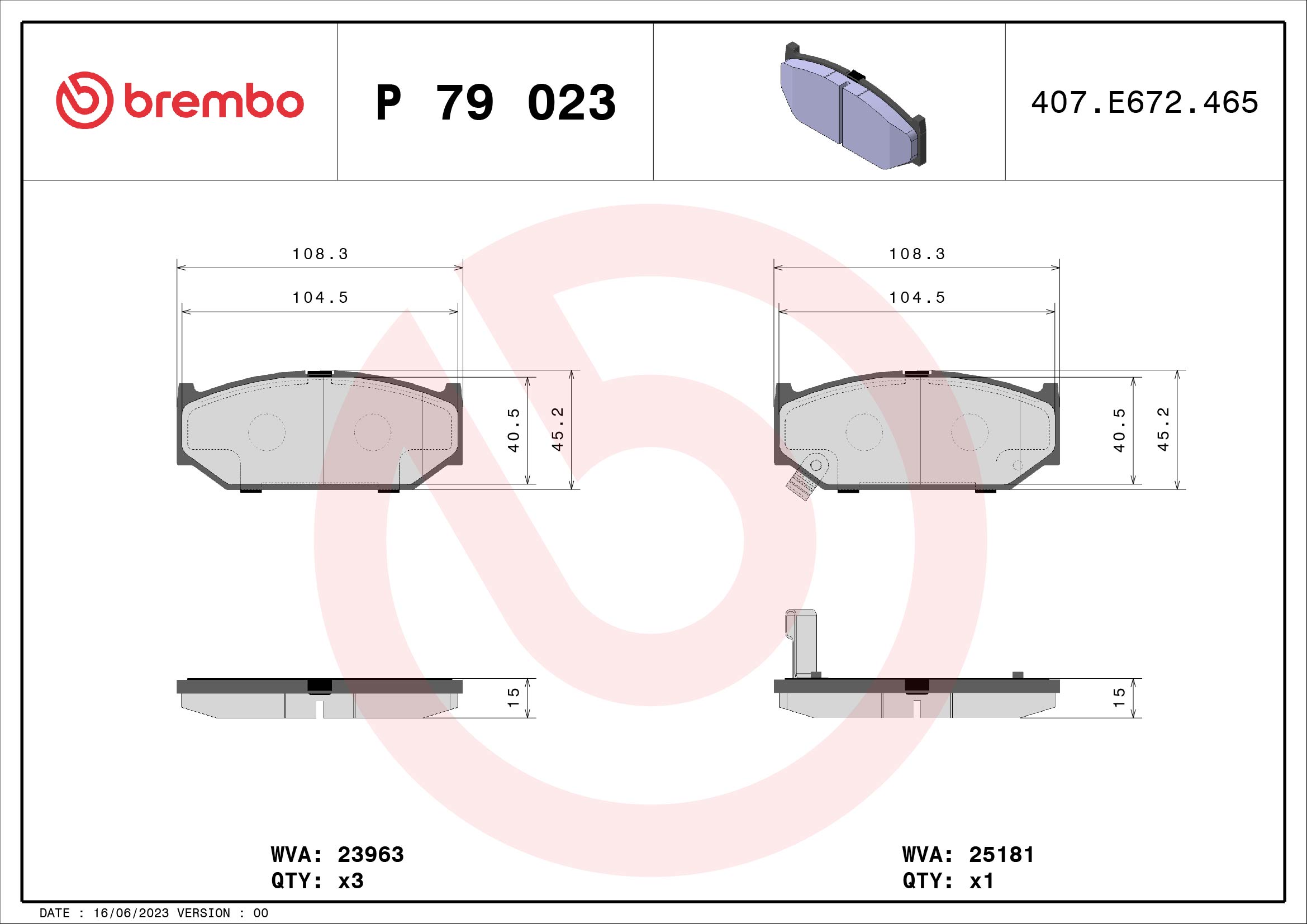 Brake Pad Set, disc brake - P 79 023 BREMBO