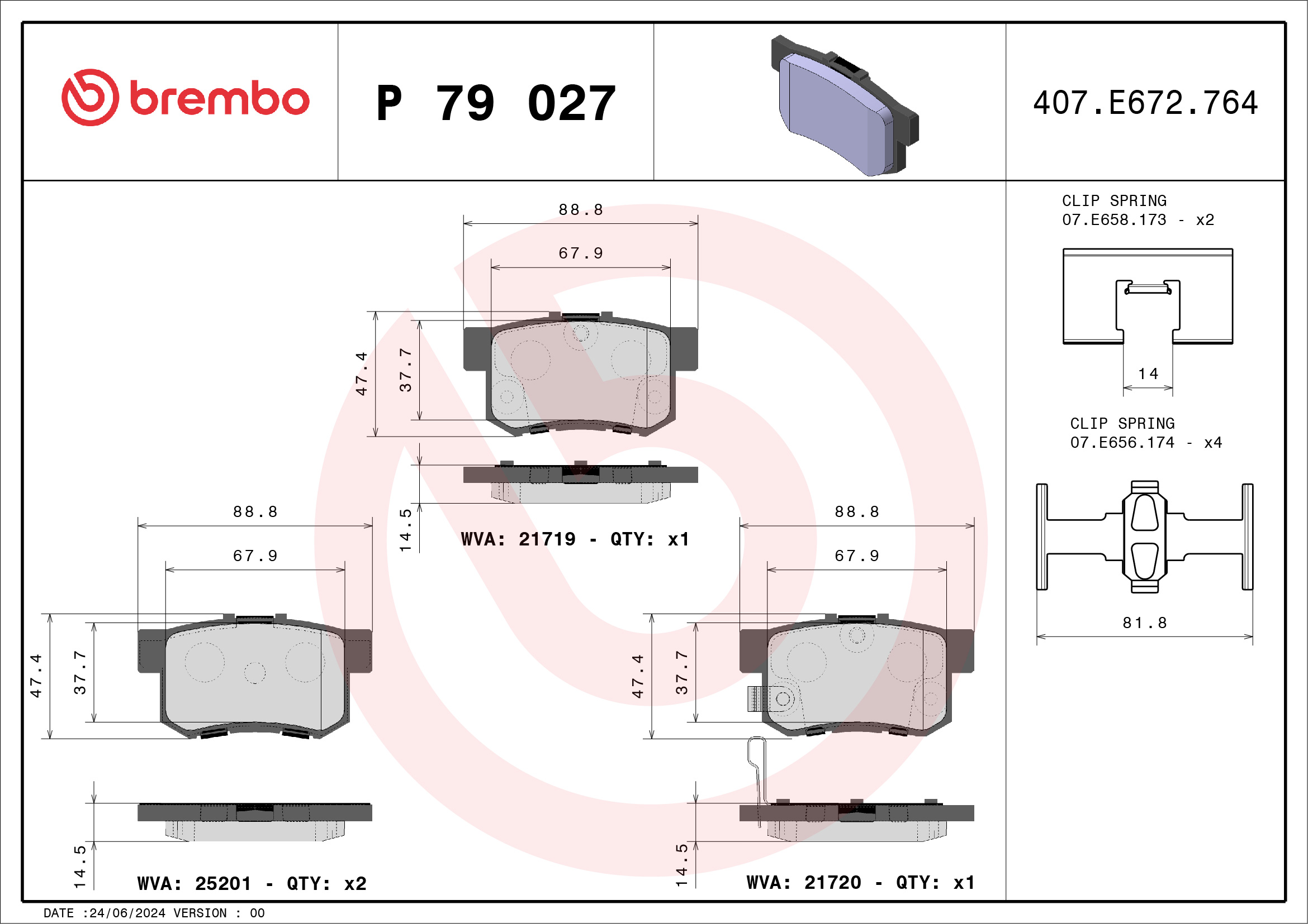 Комплект тормозных колодок, дисковый тормоз - P 79 027 BREMBO