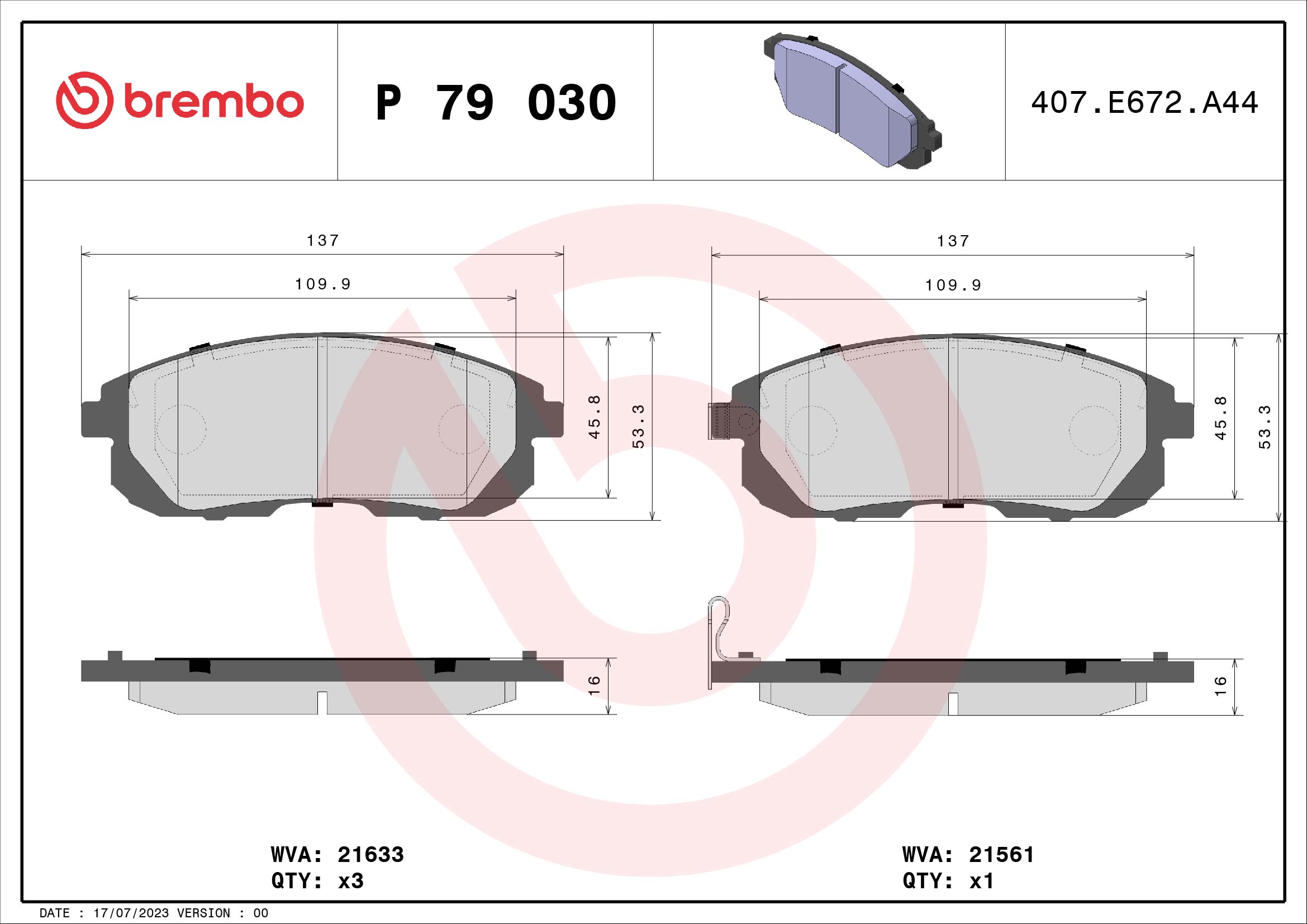 Kit pastiglie freno, Freno a disco - P 79 030 BREMBO