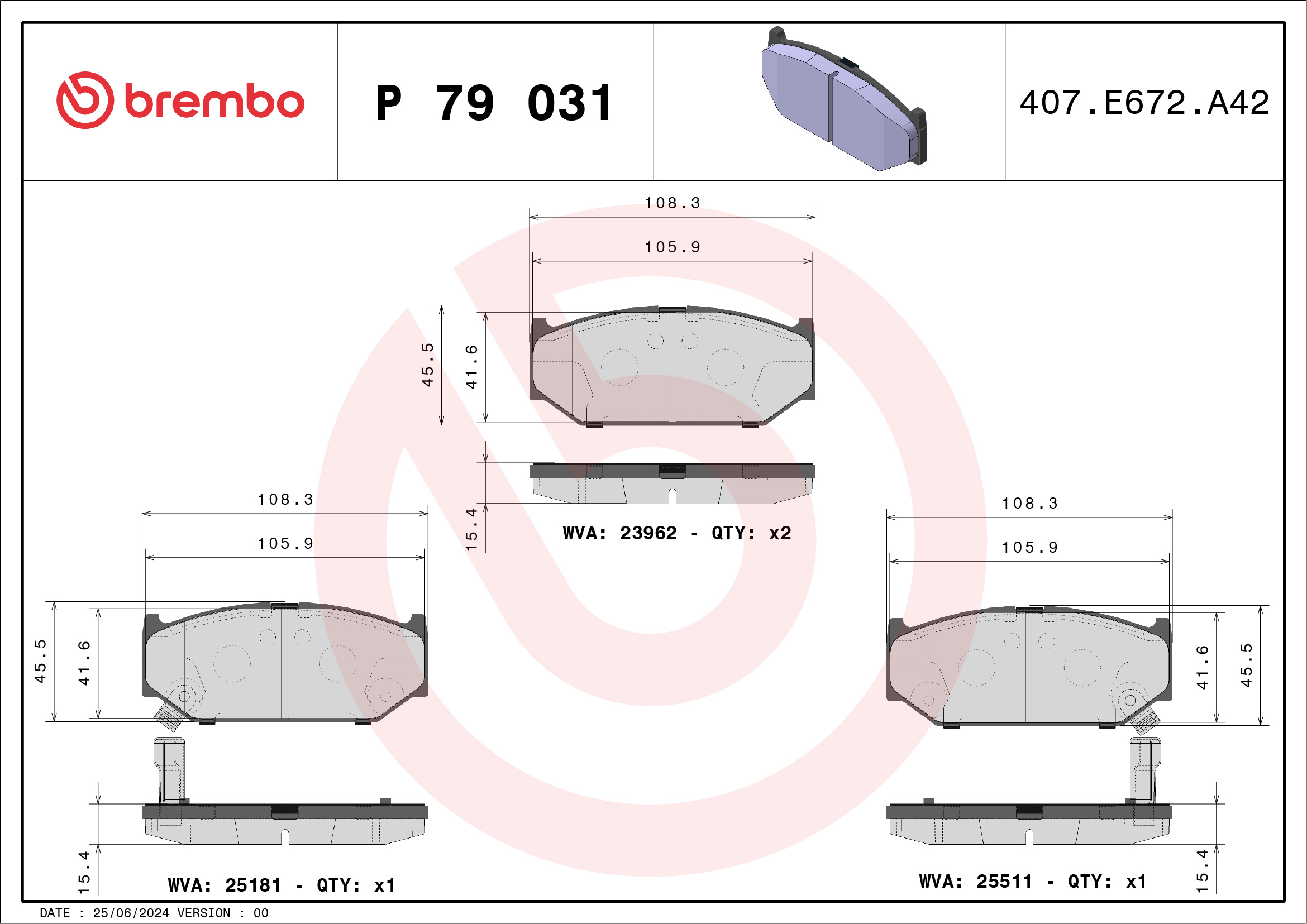 stabdžių trinkelių rinkinys, diskinis stabdys - P 79 031 BREMBO