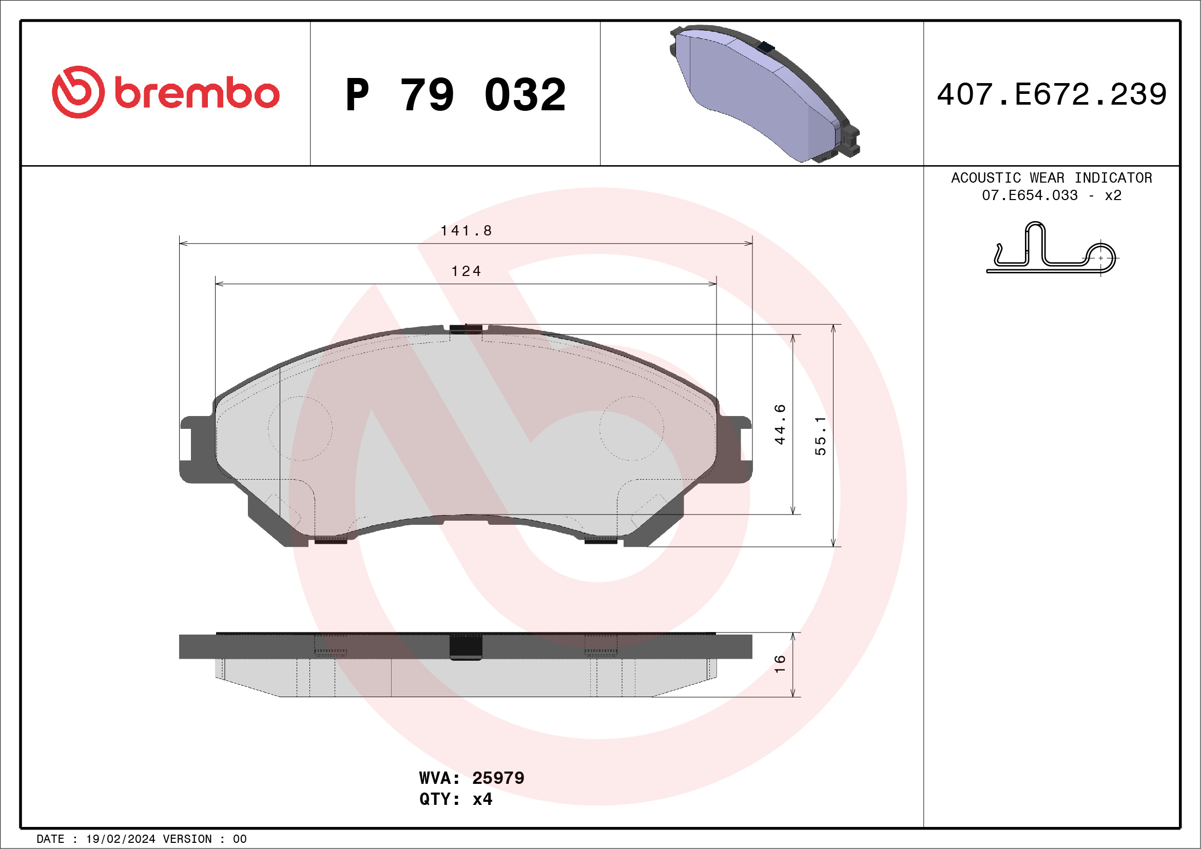 Brake Pad Set, disc brake - P 79 032 BREMBO