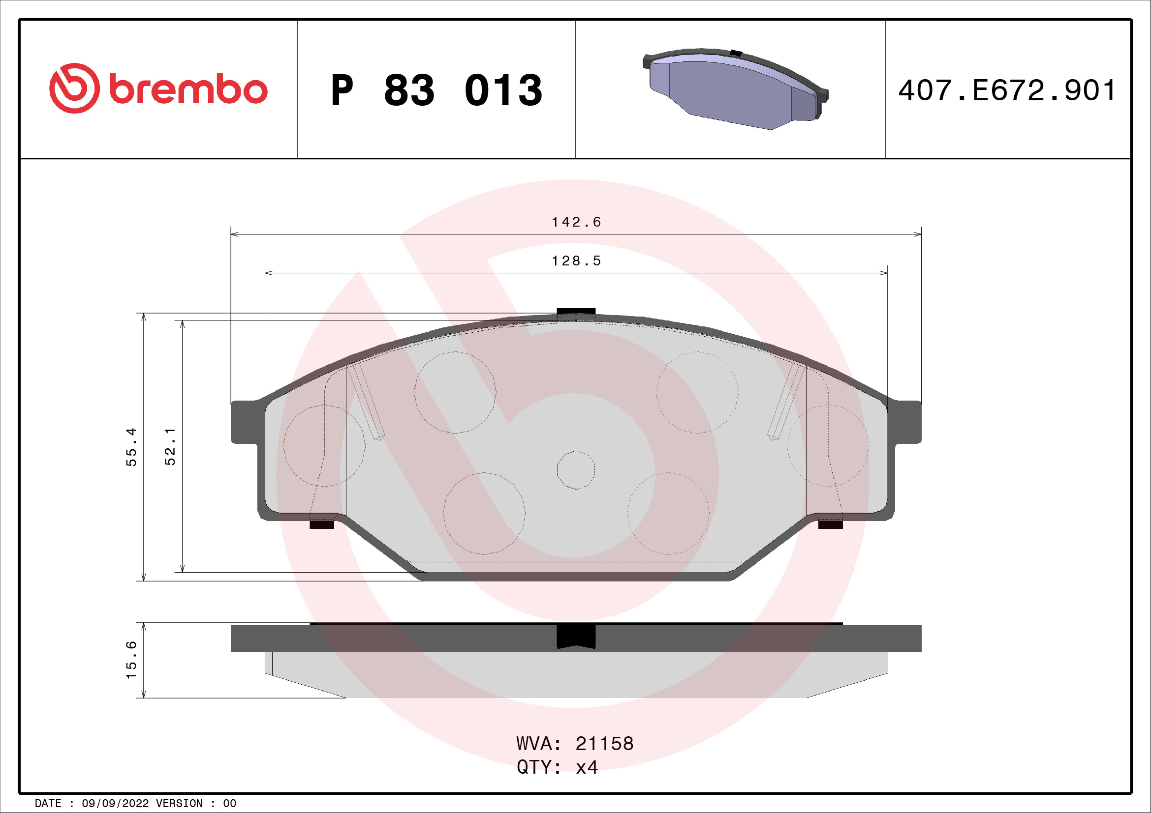 Brake Pad Set, disc brake - P 83 013 BREMBO