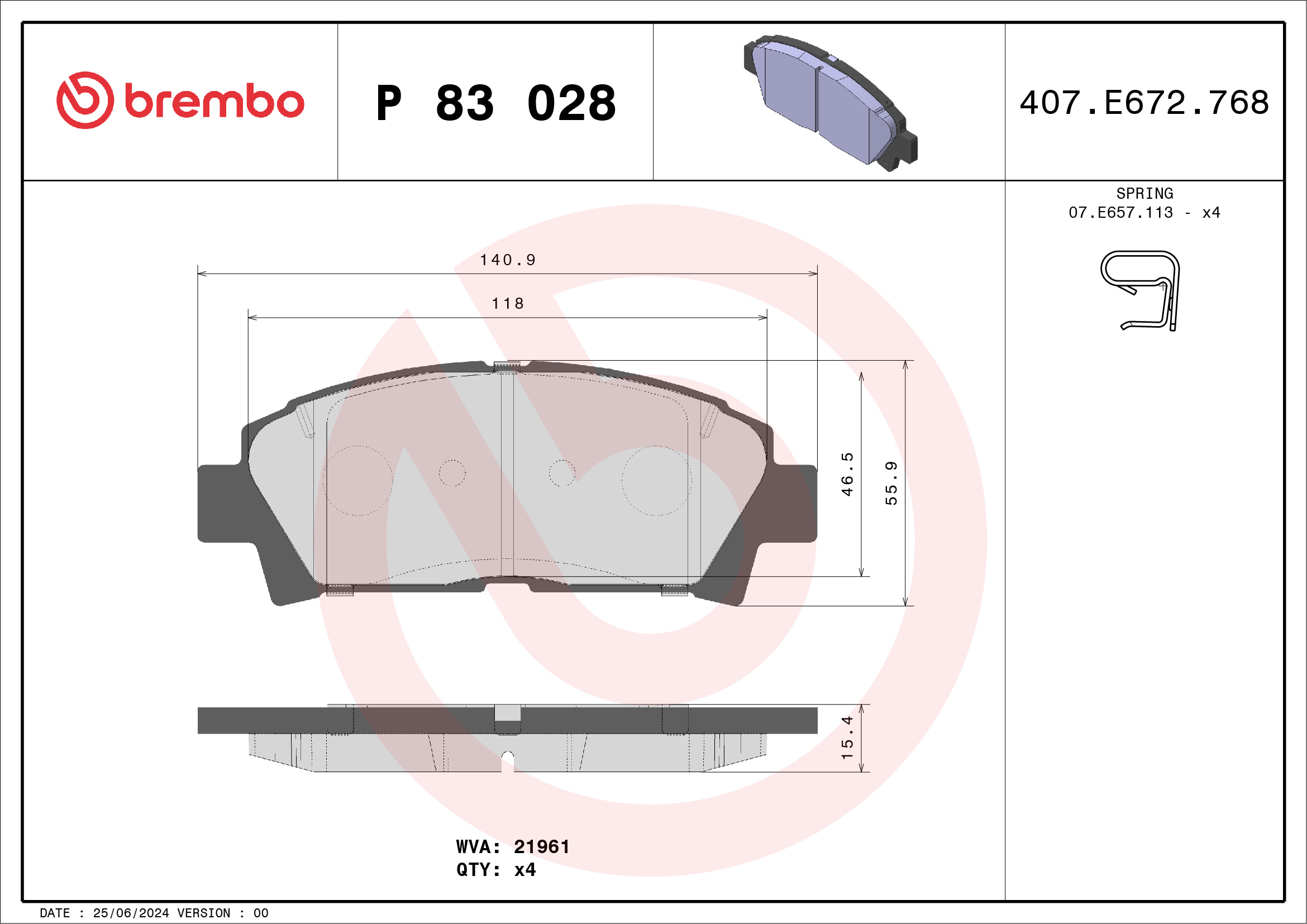 Kit pastiglie freno, Freno a disco - P 83 028 BREMBO