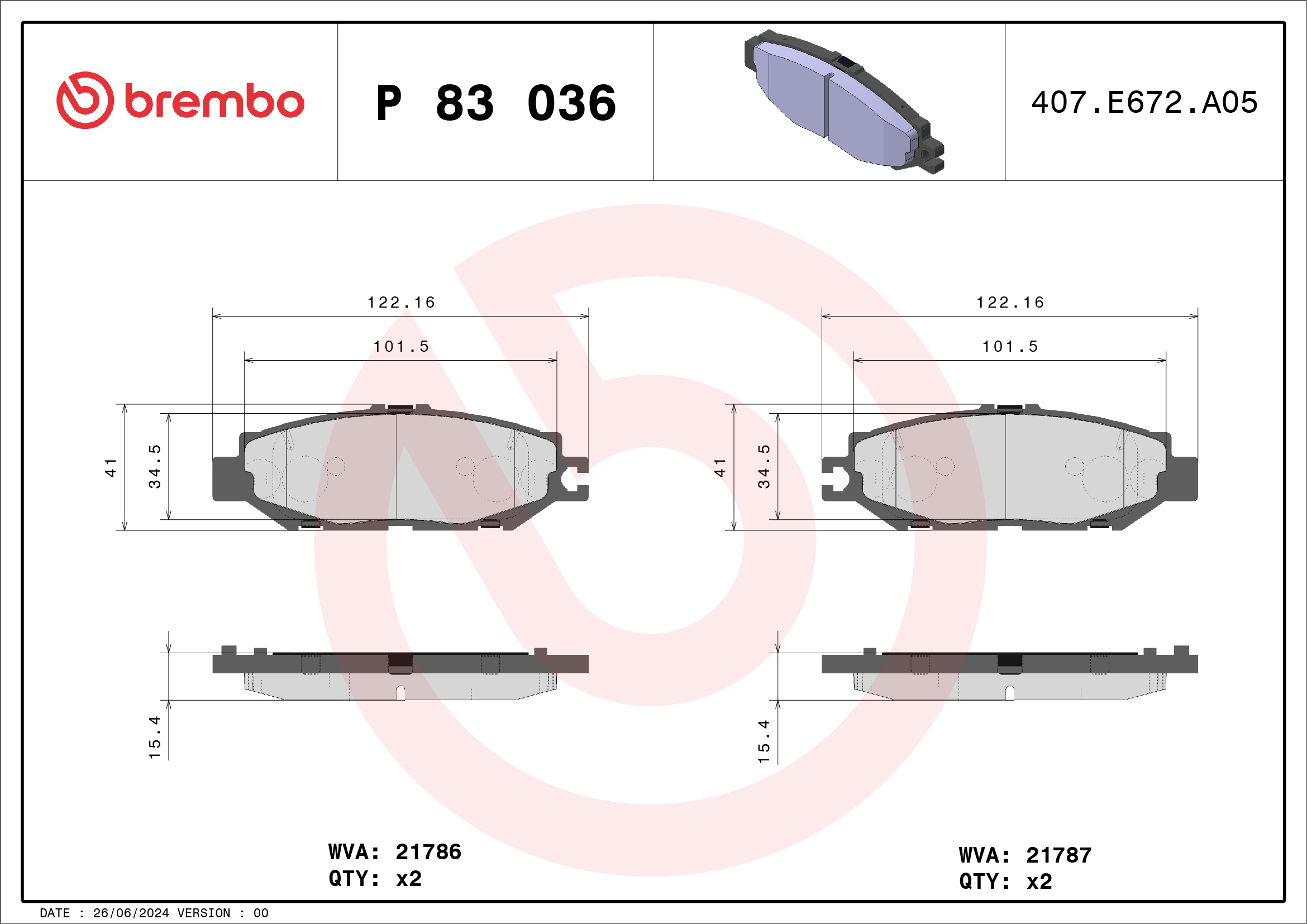 Kit pastiglie freno, Freno a disco - P 83 036 BREMBO