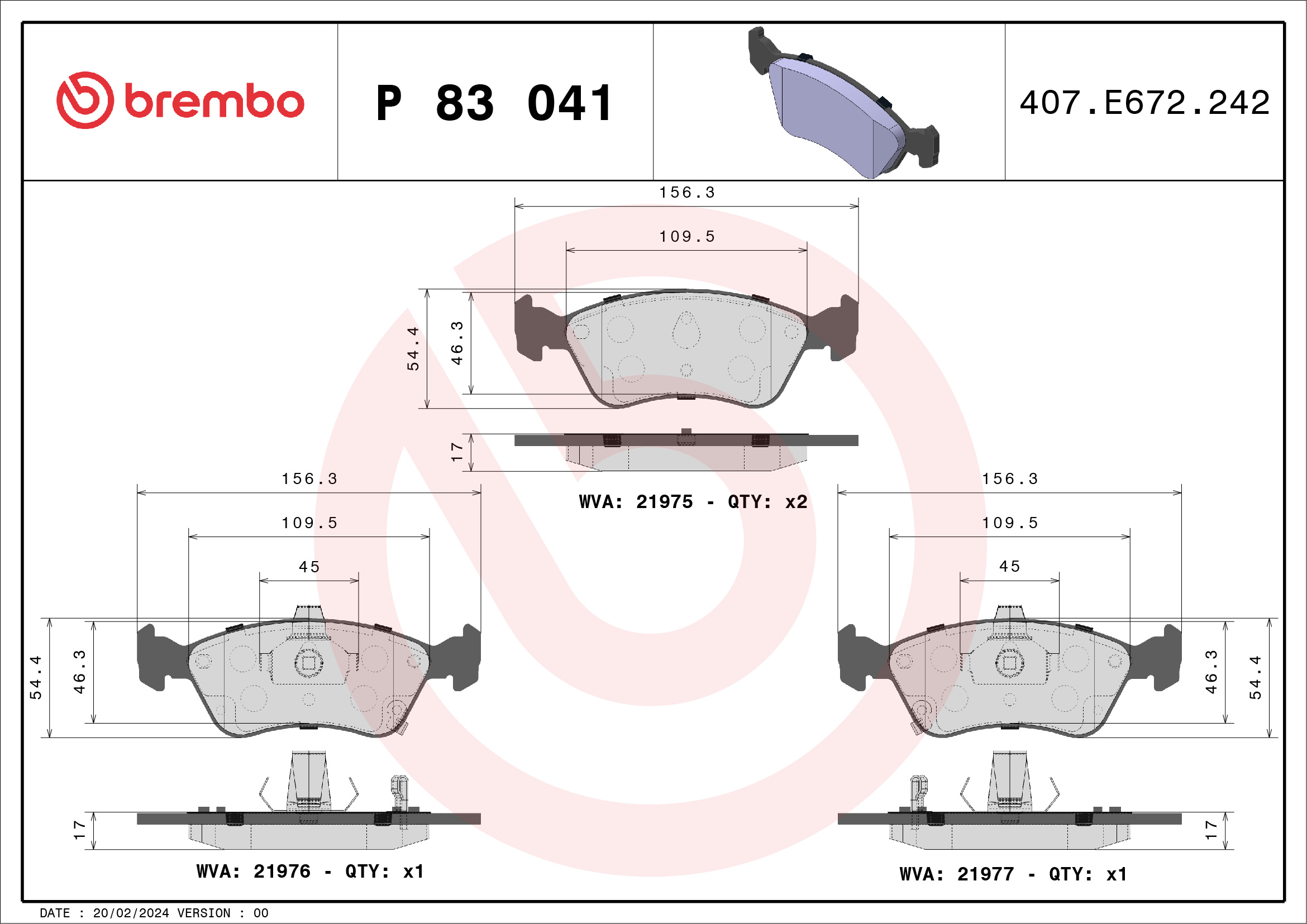 Kit pastiglie freno, Freno a disco - P 83 041 BREMBO