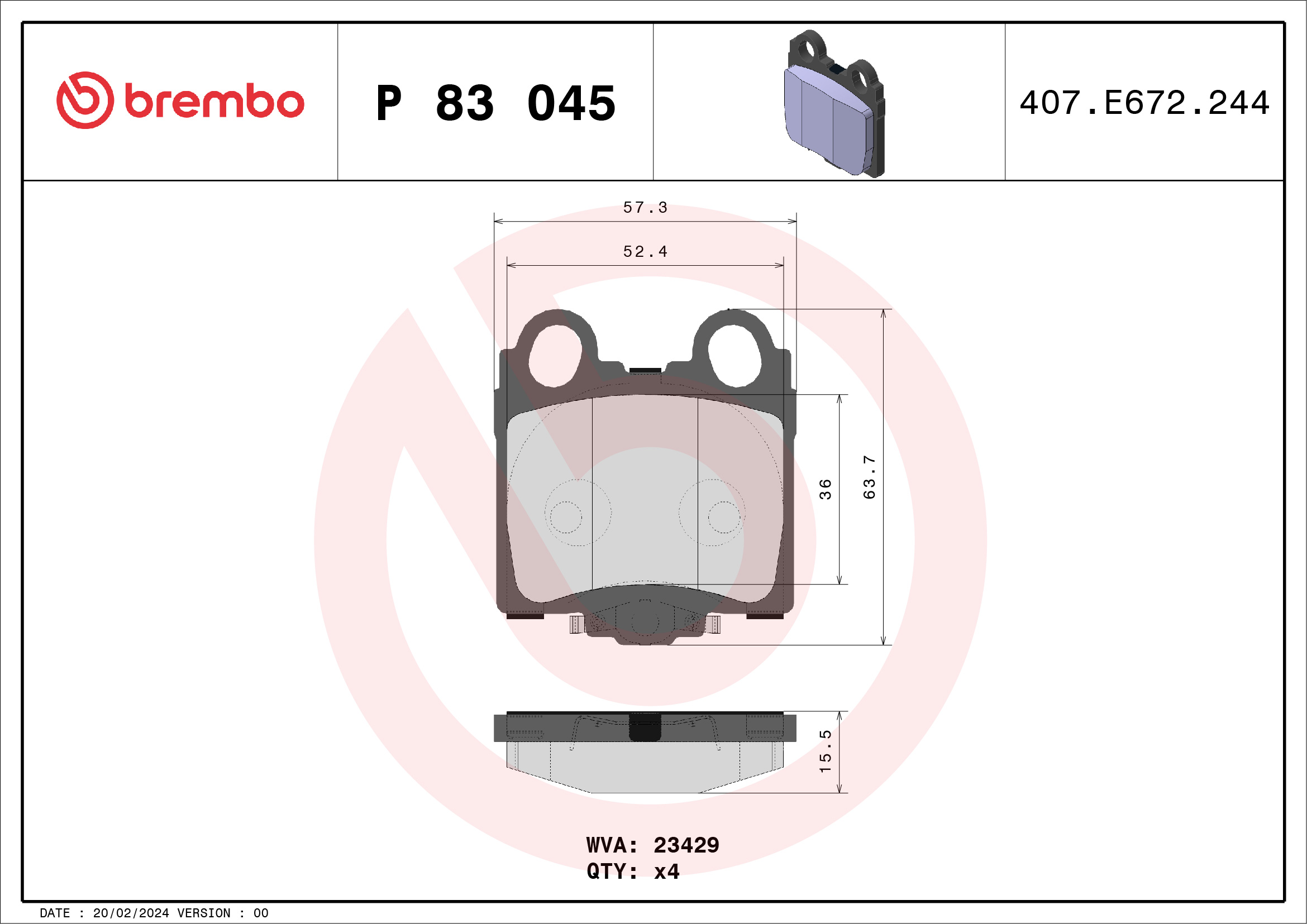 Brake Pad Set, disc brake - P 83 045 BREMBO