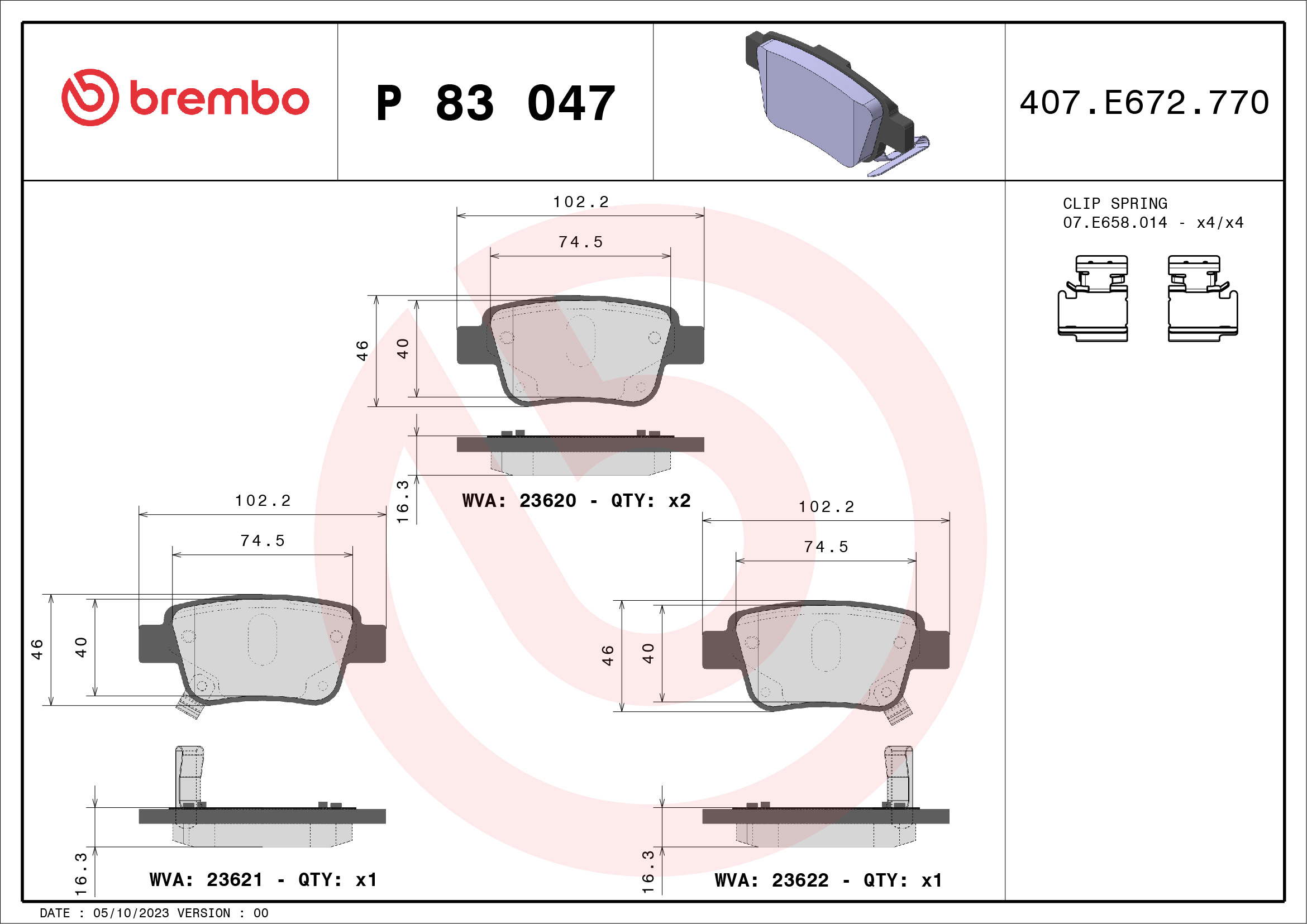 Kit pastiglie freno, Freno a disco - P 83 047 BREMBO