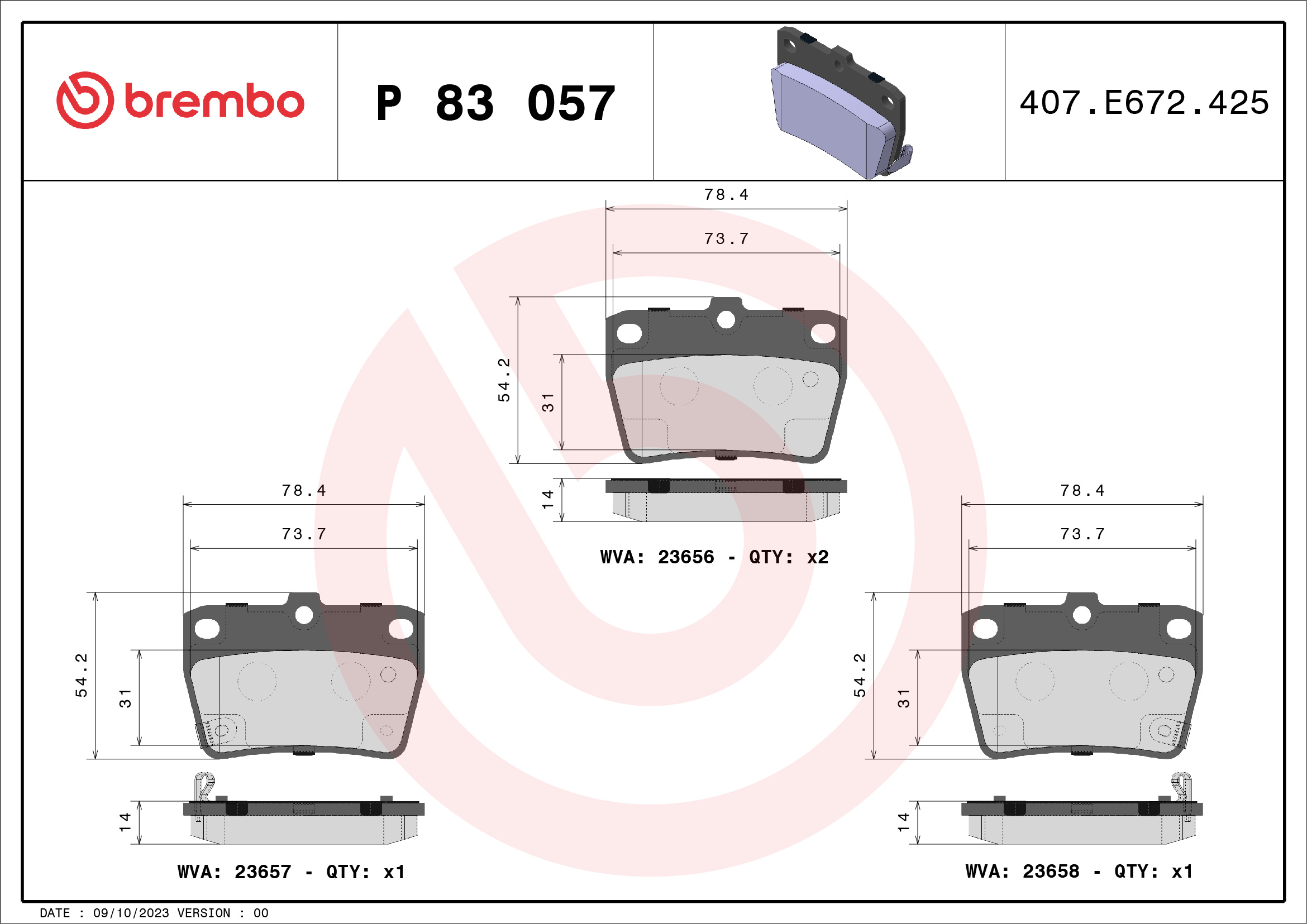 Kit pastiglie freno, Freno a disco - P 83 057 BREMBO