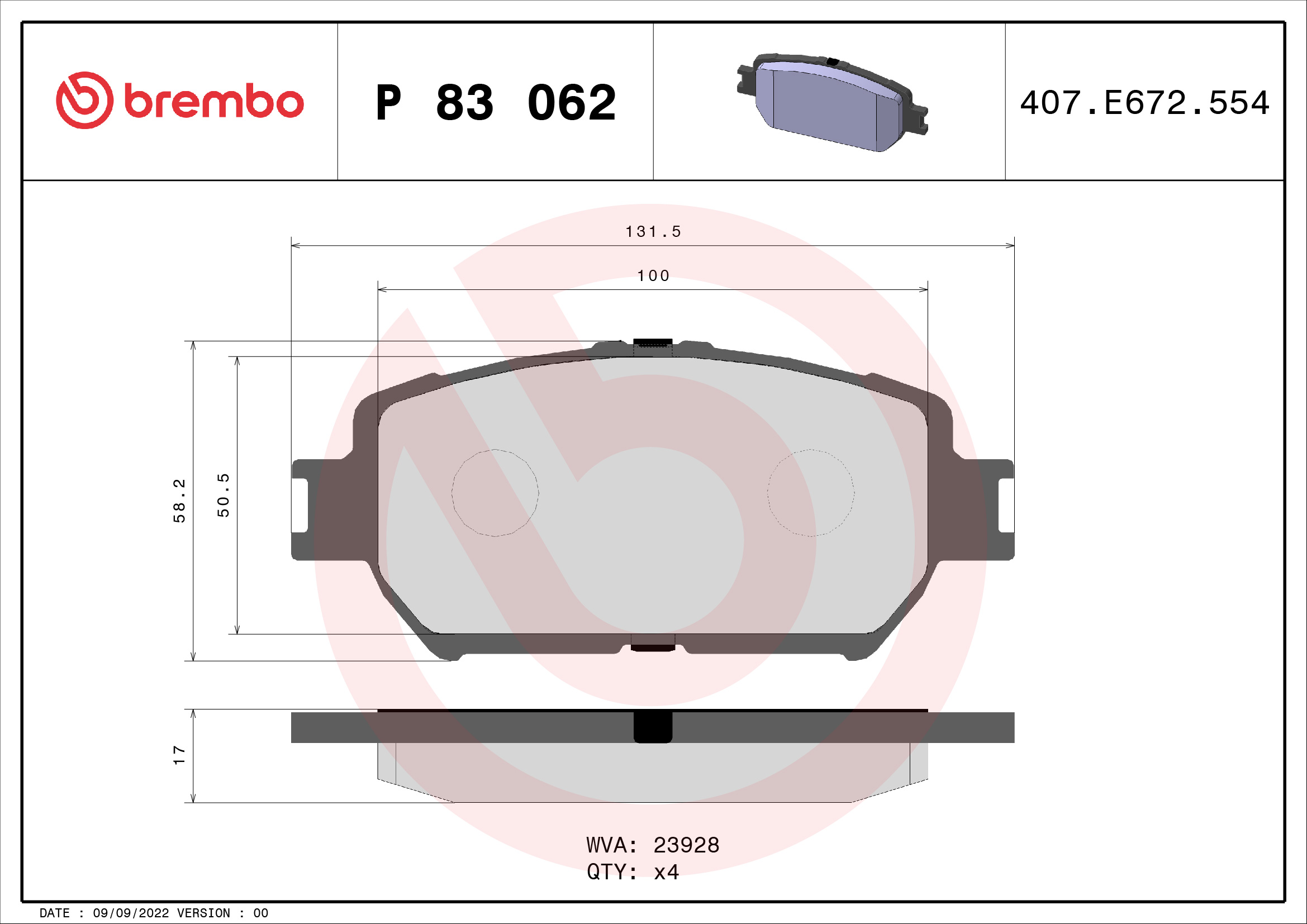 Kit pastiglie freno, Freno a disco - P 83 062 BREMBO
