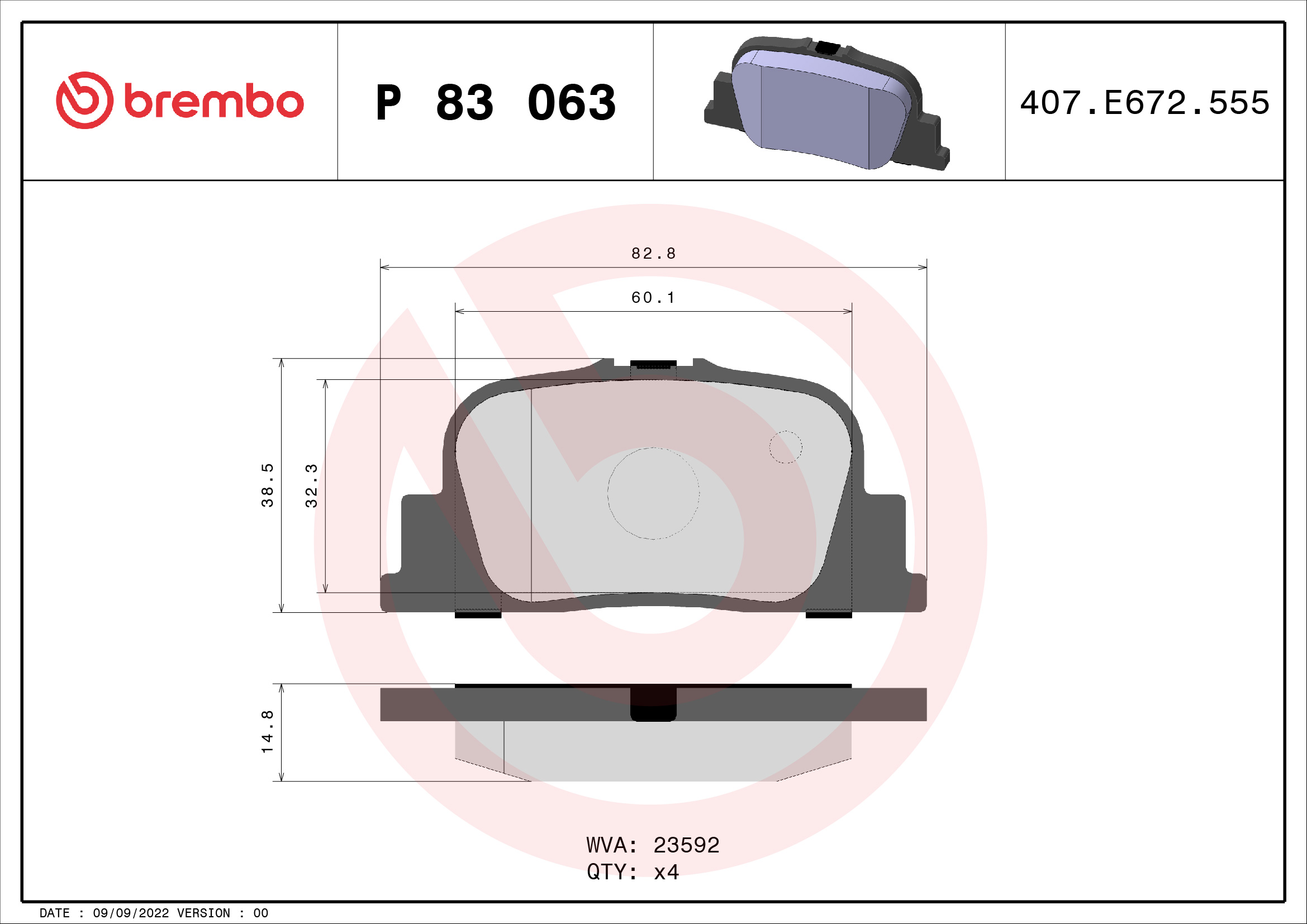Kit pastiglie freno, Freno a disco - P 83 063 BREMBO