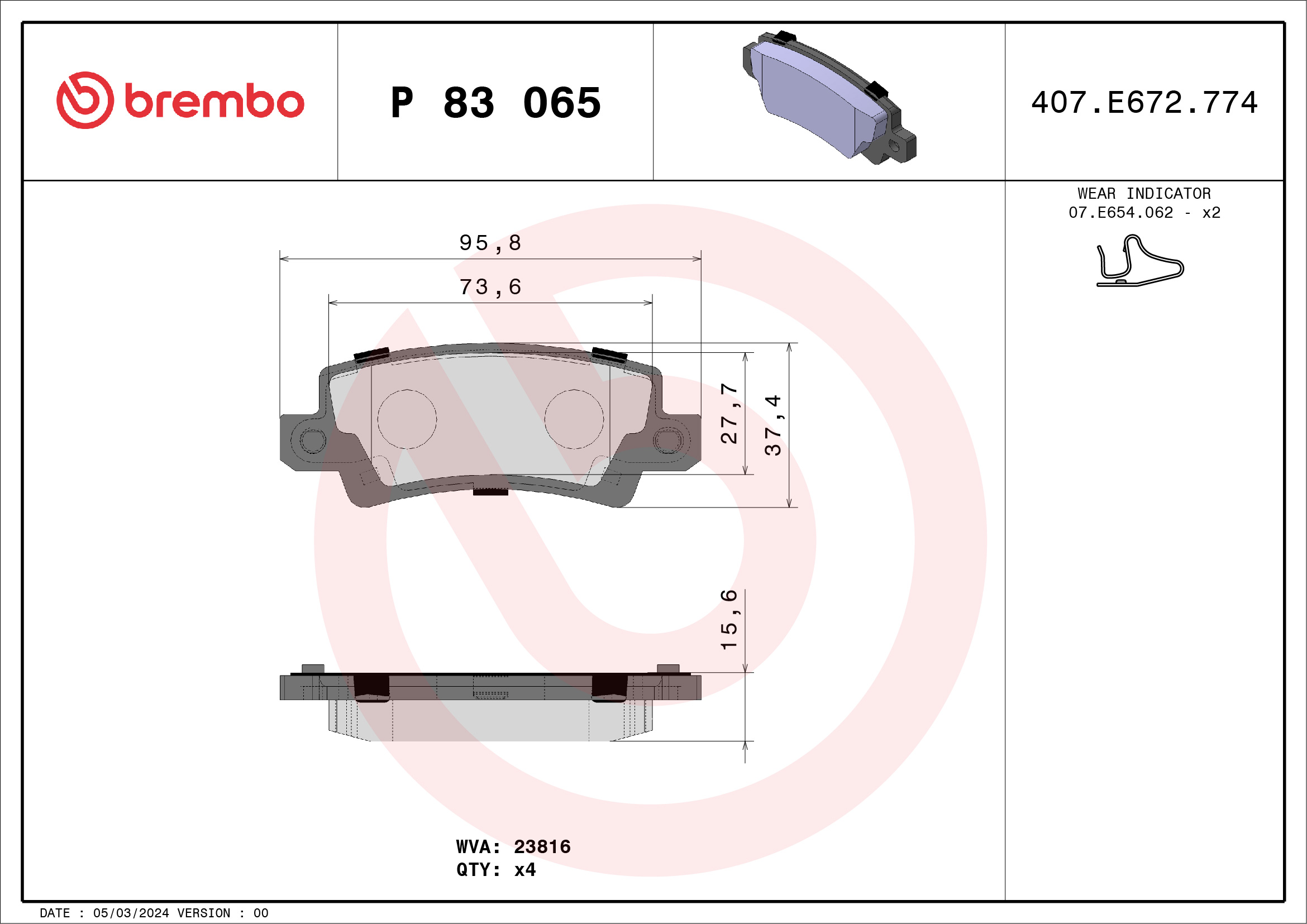 Kit pastiglie freno, Freno a disco - P 83 065 BREMBO