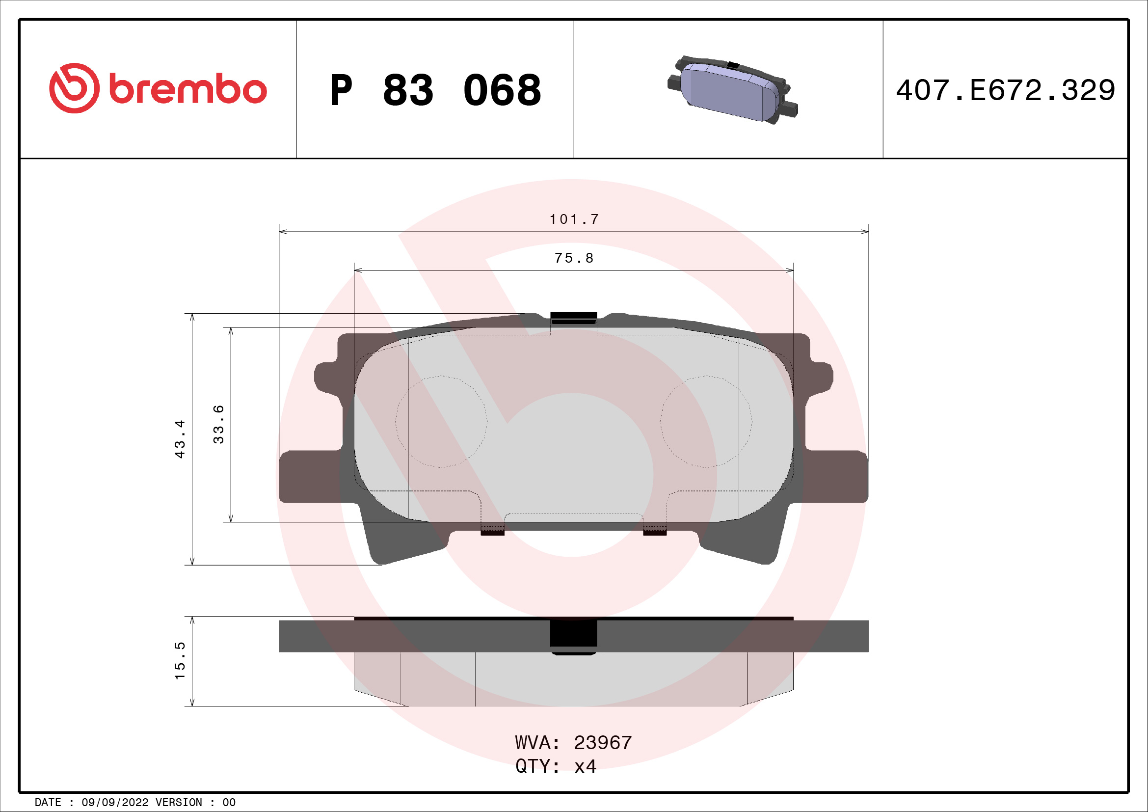 Kit pastiglie freno, Freno a disco - P 83 068 BREMBO