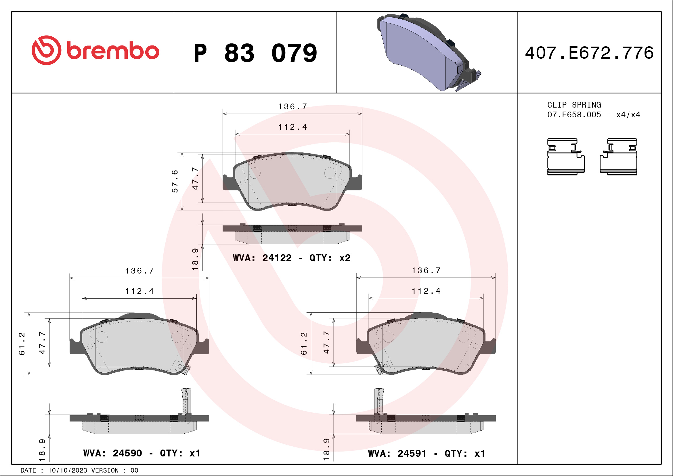 Kit pastiglie freno, Freno a disco - P 83 079 BREMBO